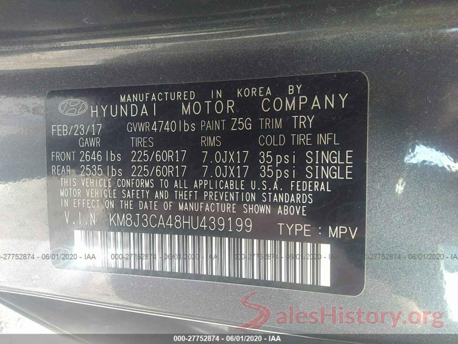 KM8J3CA48HU439199 2017 Hyundai Tucson