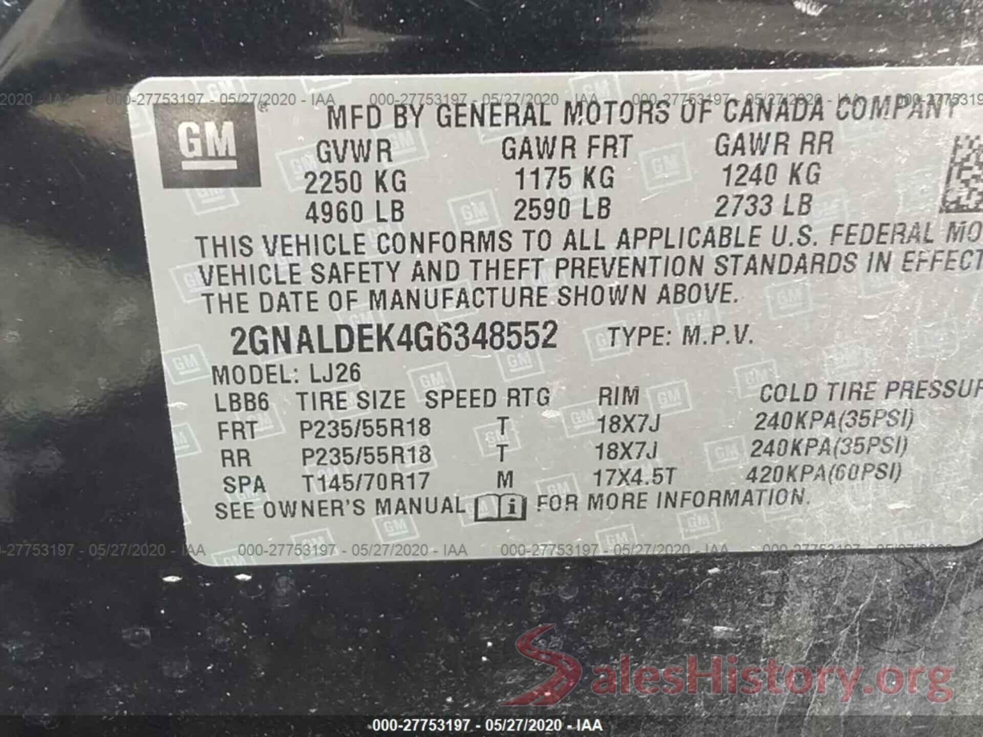 2GNALDEK4G6348552 2016 Chevrolet Equinox