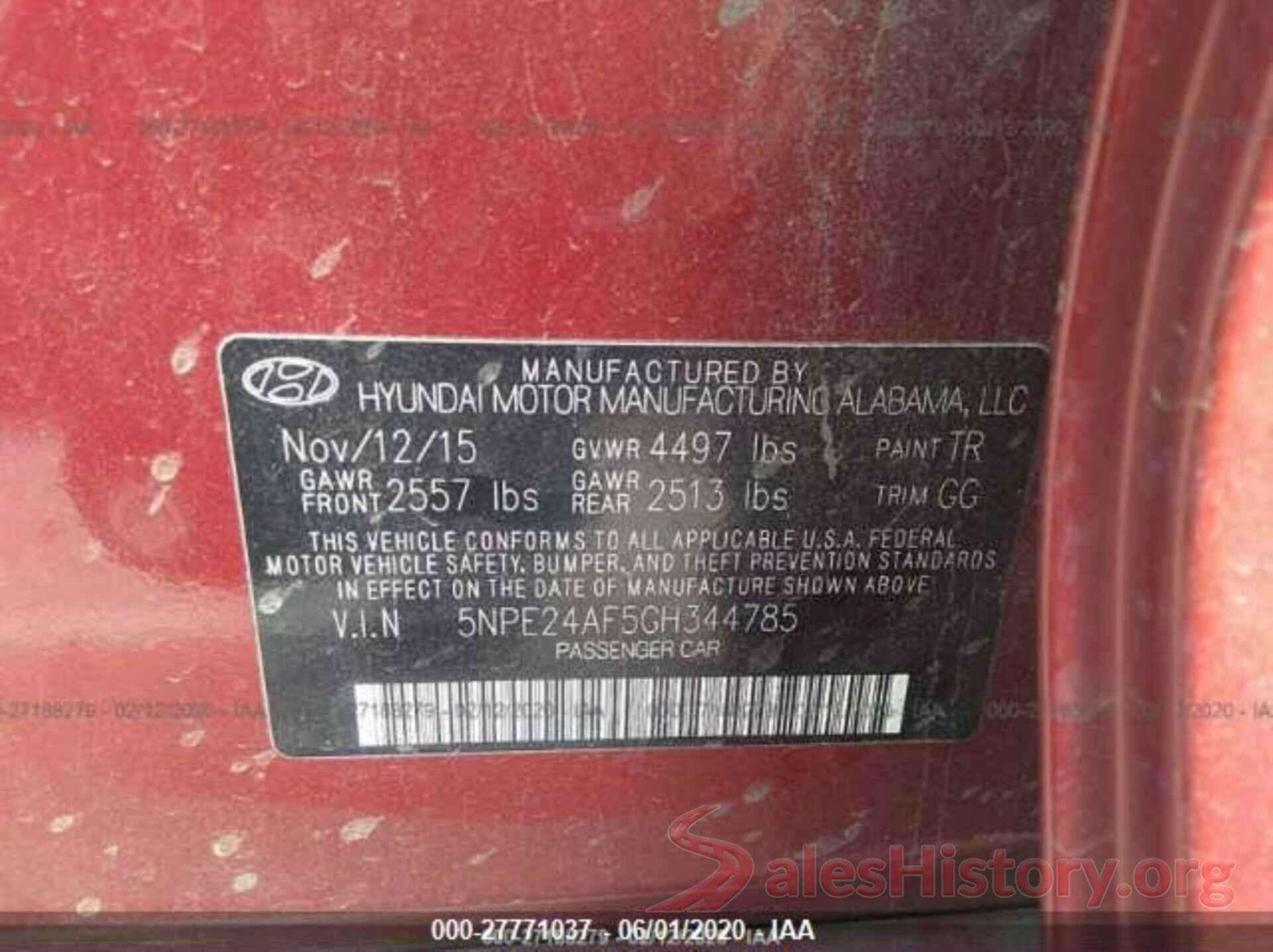 5NPE24AF5GH344785 2016 HYUNDAI SONATA