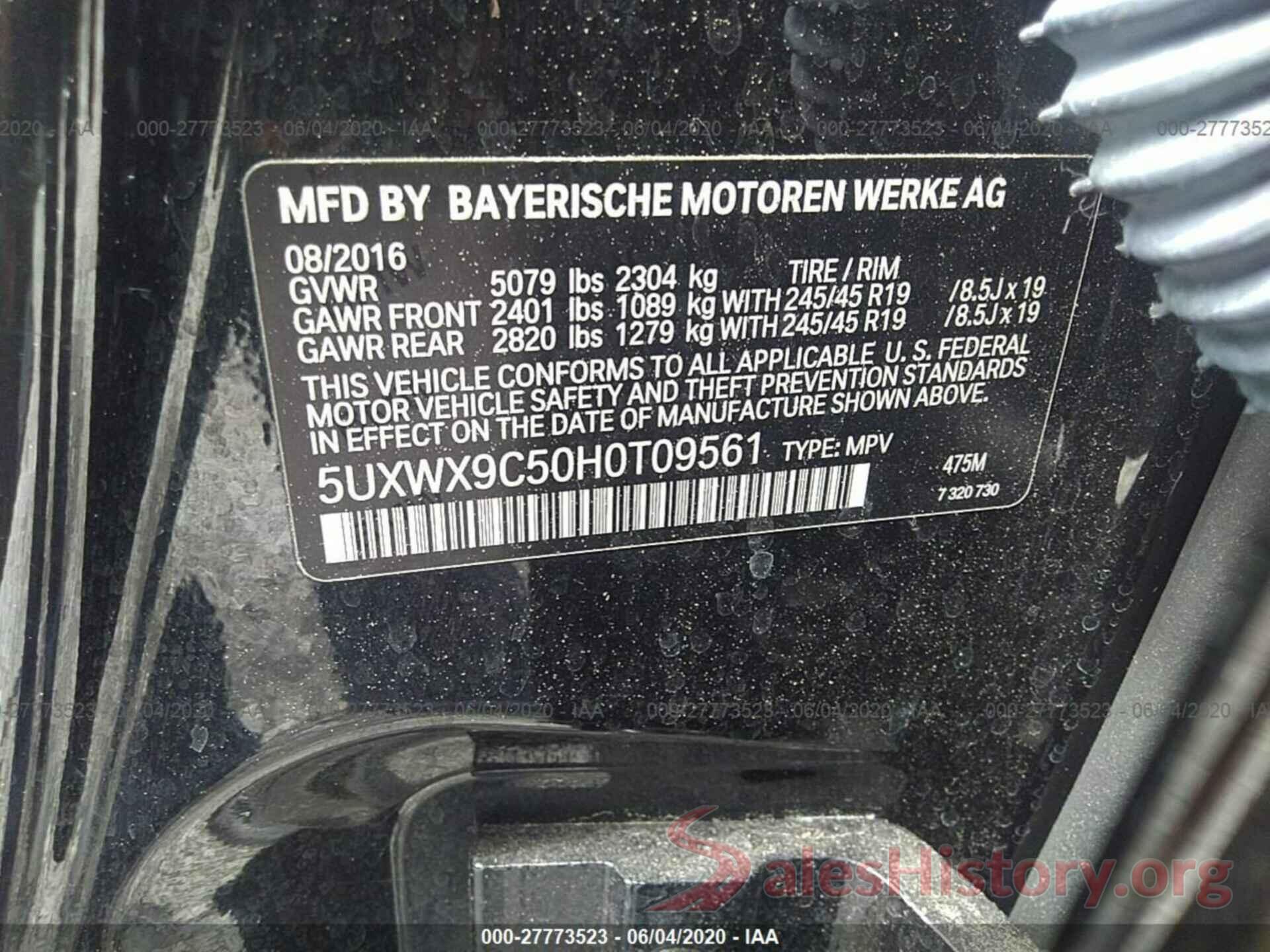 5UXWX9C50H0T09561 2017 BMW X3