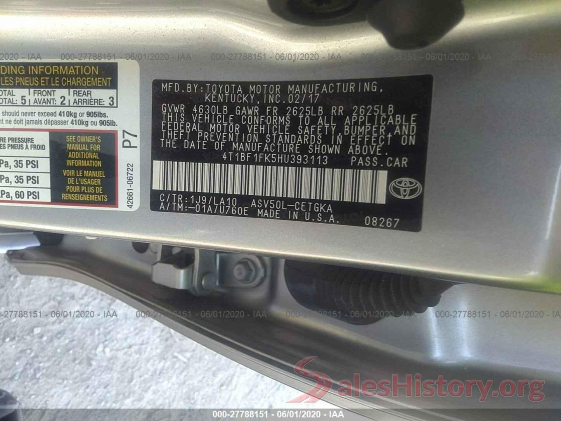 4T1BF1FK5HU393113 2017 Toyota Camry