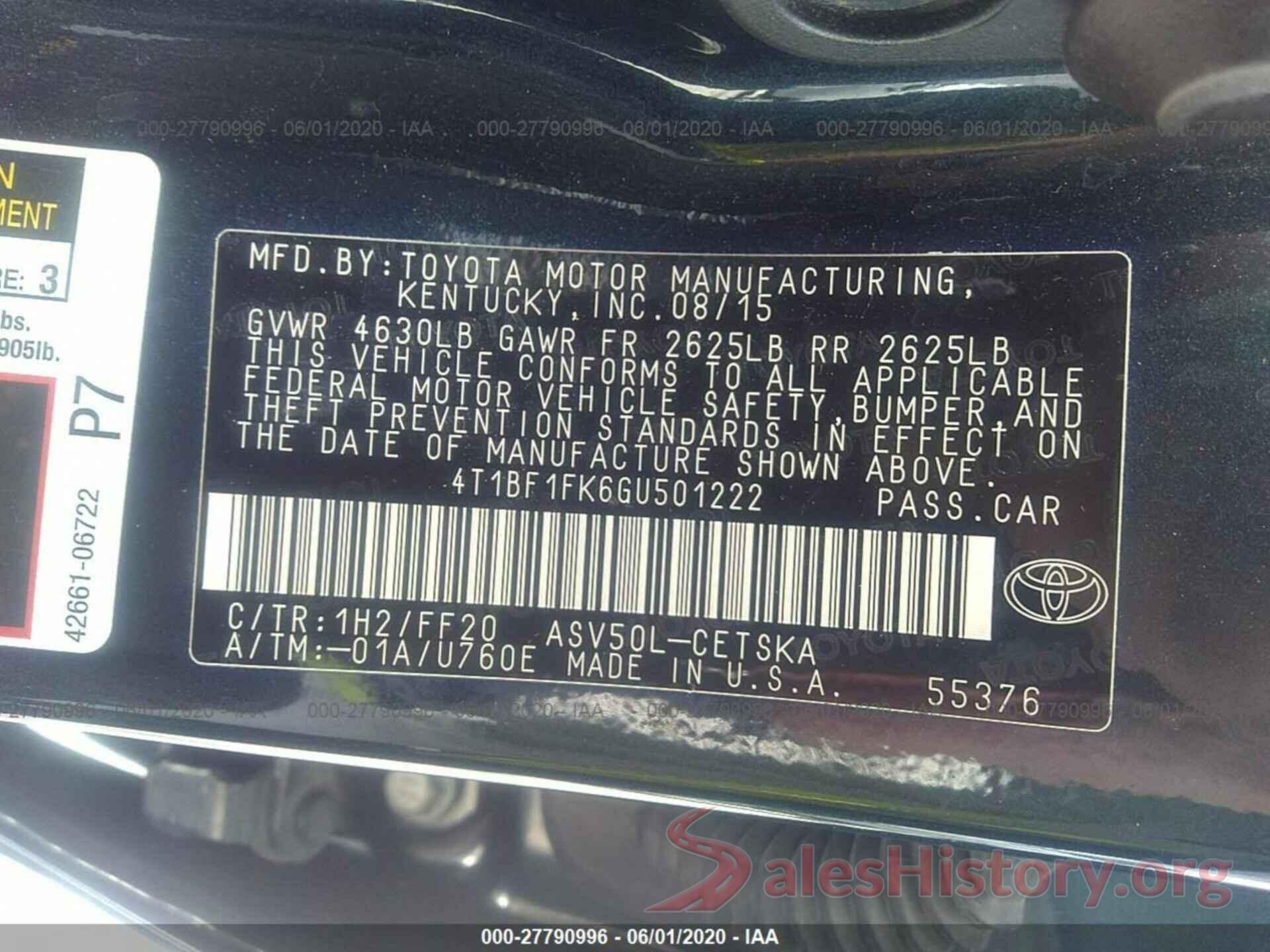 4T1BF1FK6GU501222 2016 Toyota Camry