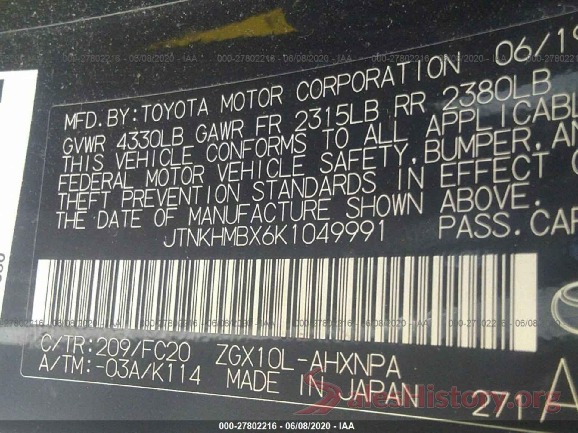 JTNKHMBX6K1049991 2019 TOYOTA C-HR