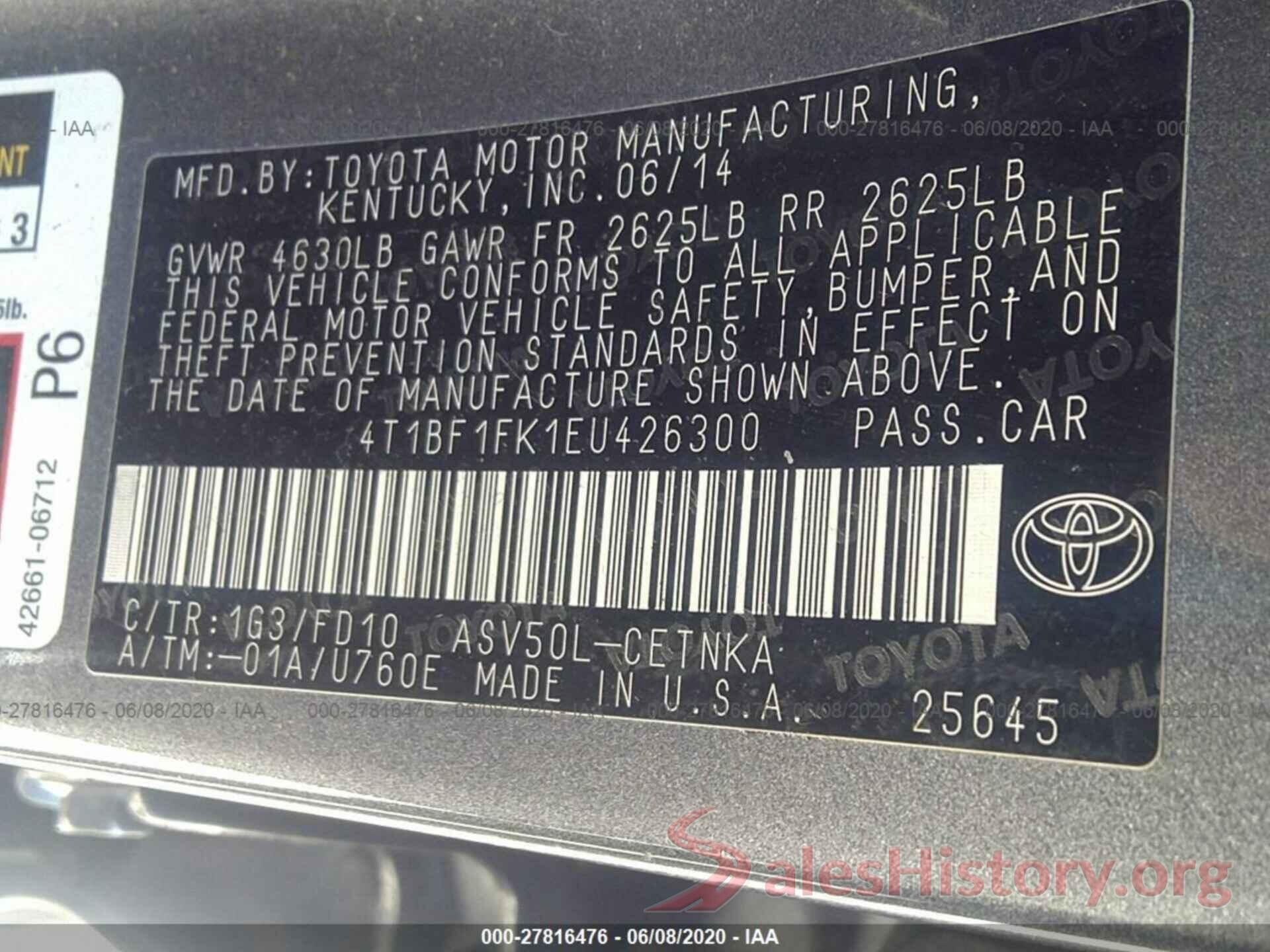 4T1BF1FK1EU426300 2014 TOYOTA CAMRY