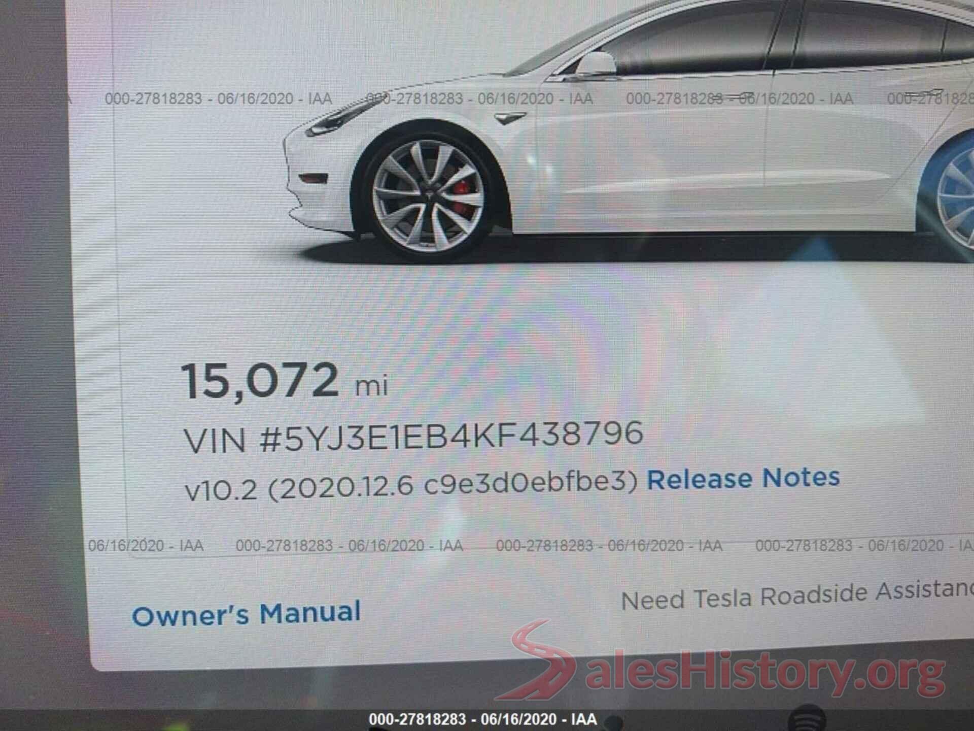 5YJ3E1EB4KF438796 2019 TESLA MODEL 3