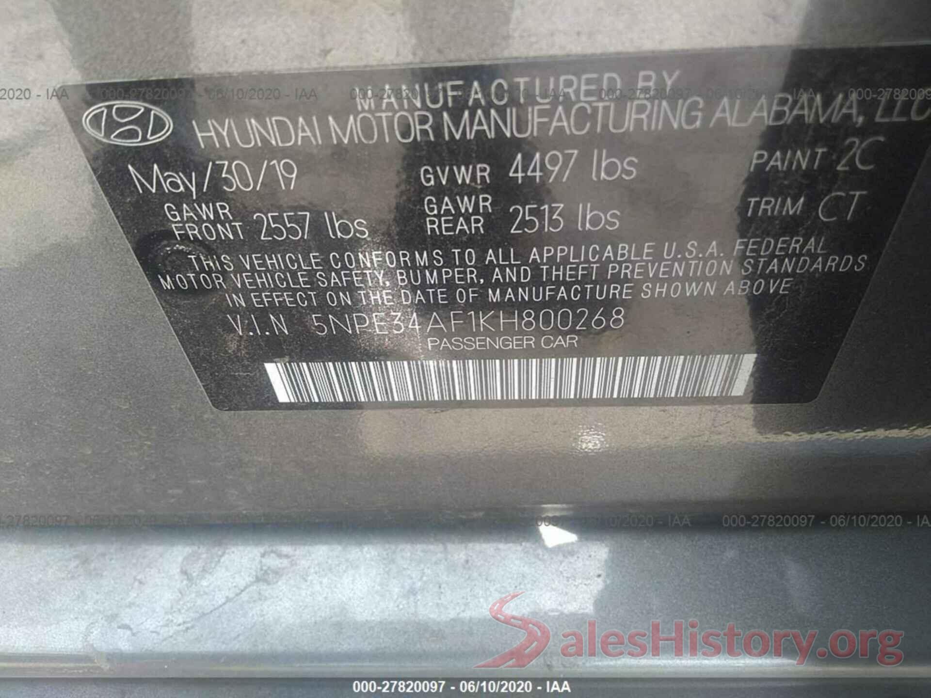 5NPE34AF1KH800268 2019 HYUNDAI SONATA