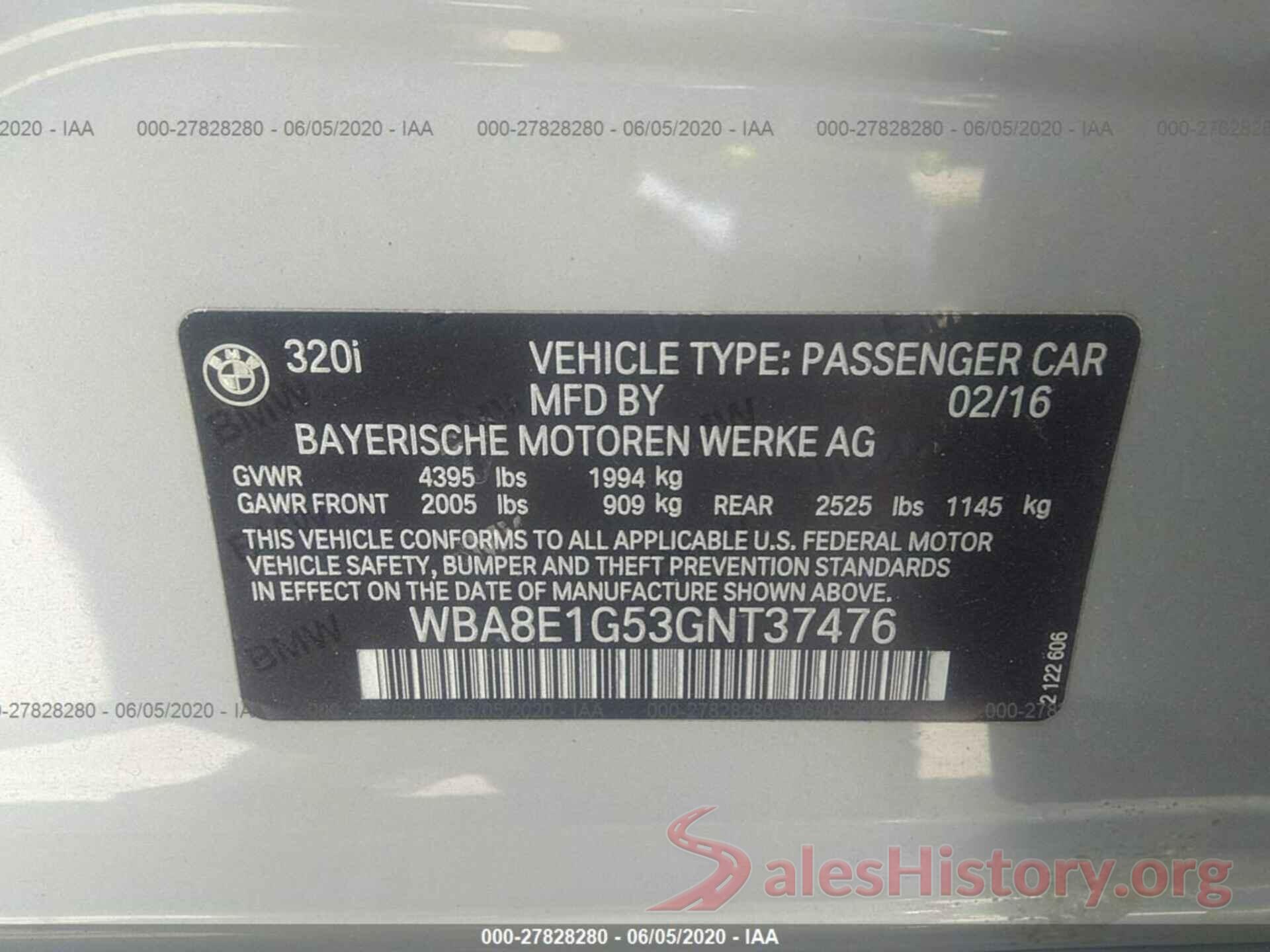 WBA8E1G53GNT37476 2016 BMW 3 SERIES