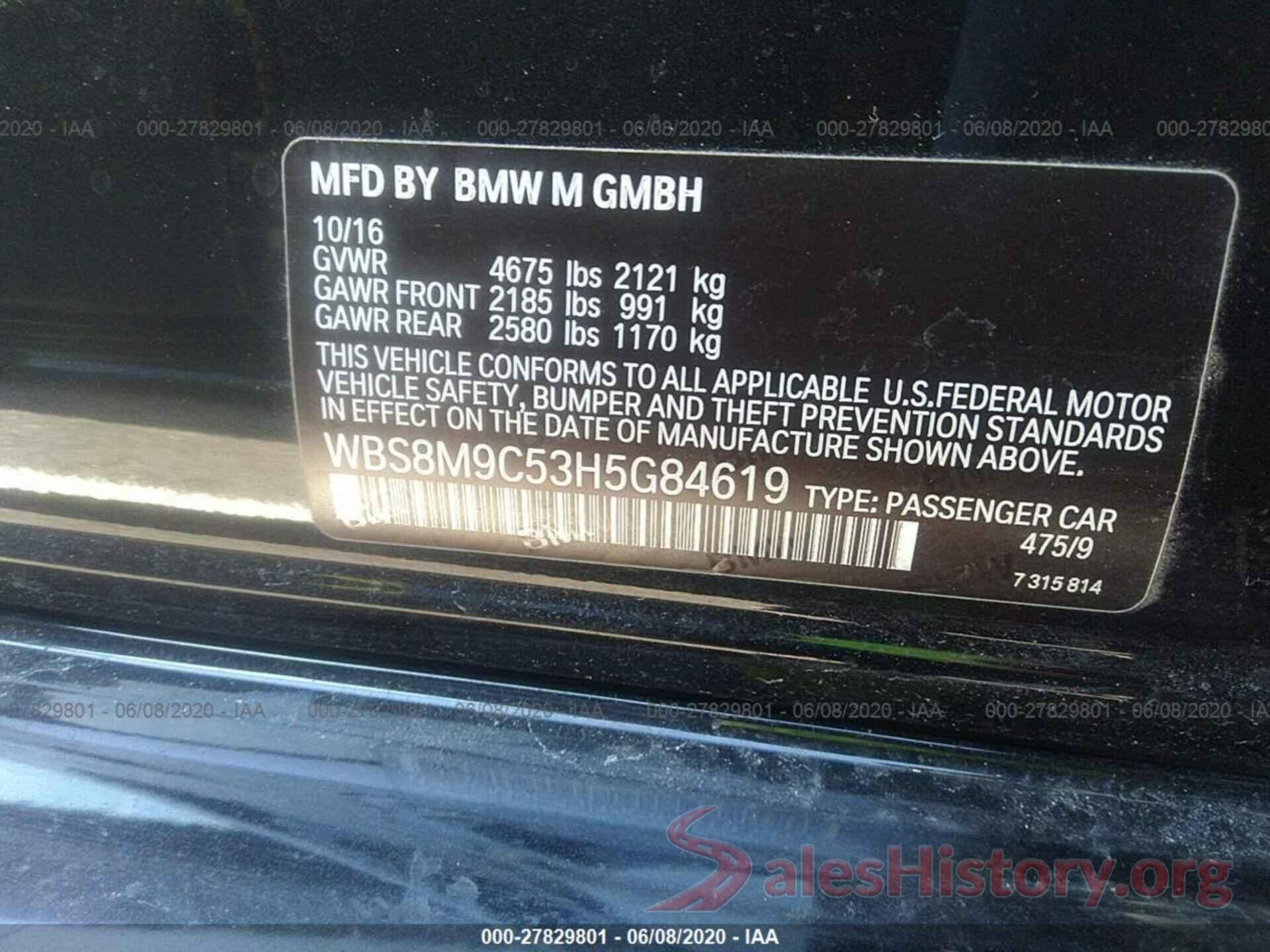 WBS8M9C53H5G84619 2017 BMW M3