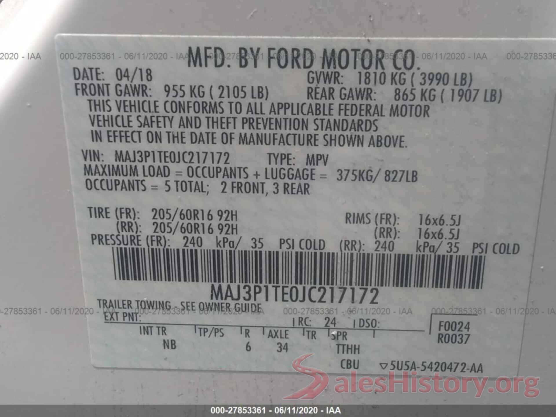 MAJ3P1TE0JC217172 2018 Ford Ecosport