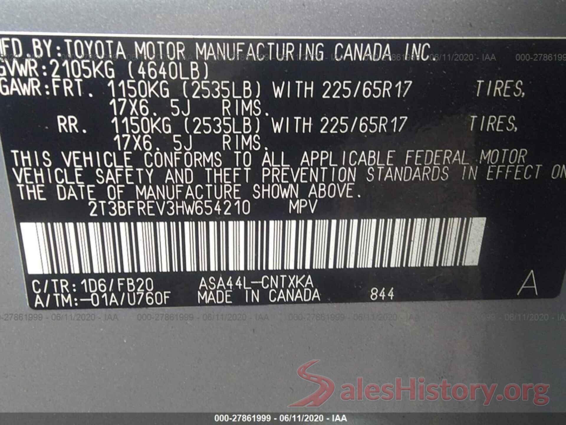 2T3BFREV3HW654210 2017 Toyota RAV4