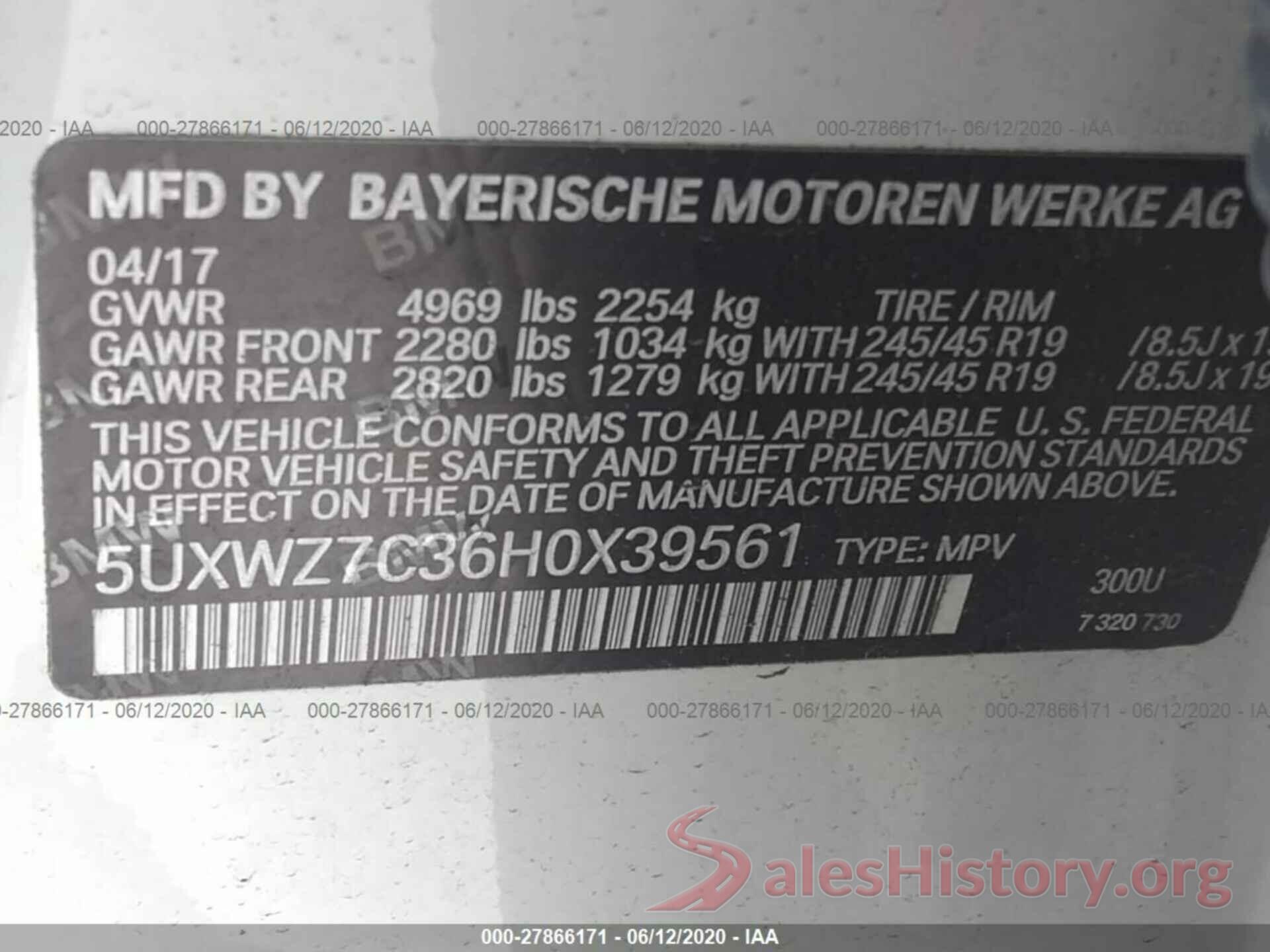 5UXWZ7C36H0X39561 2017 BMW X3