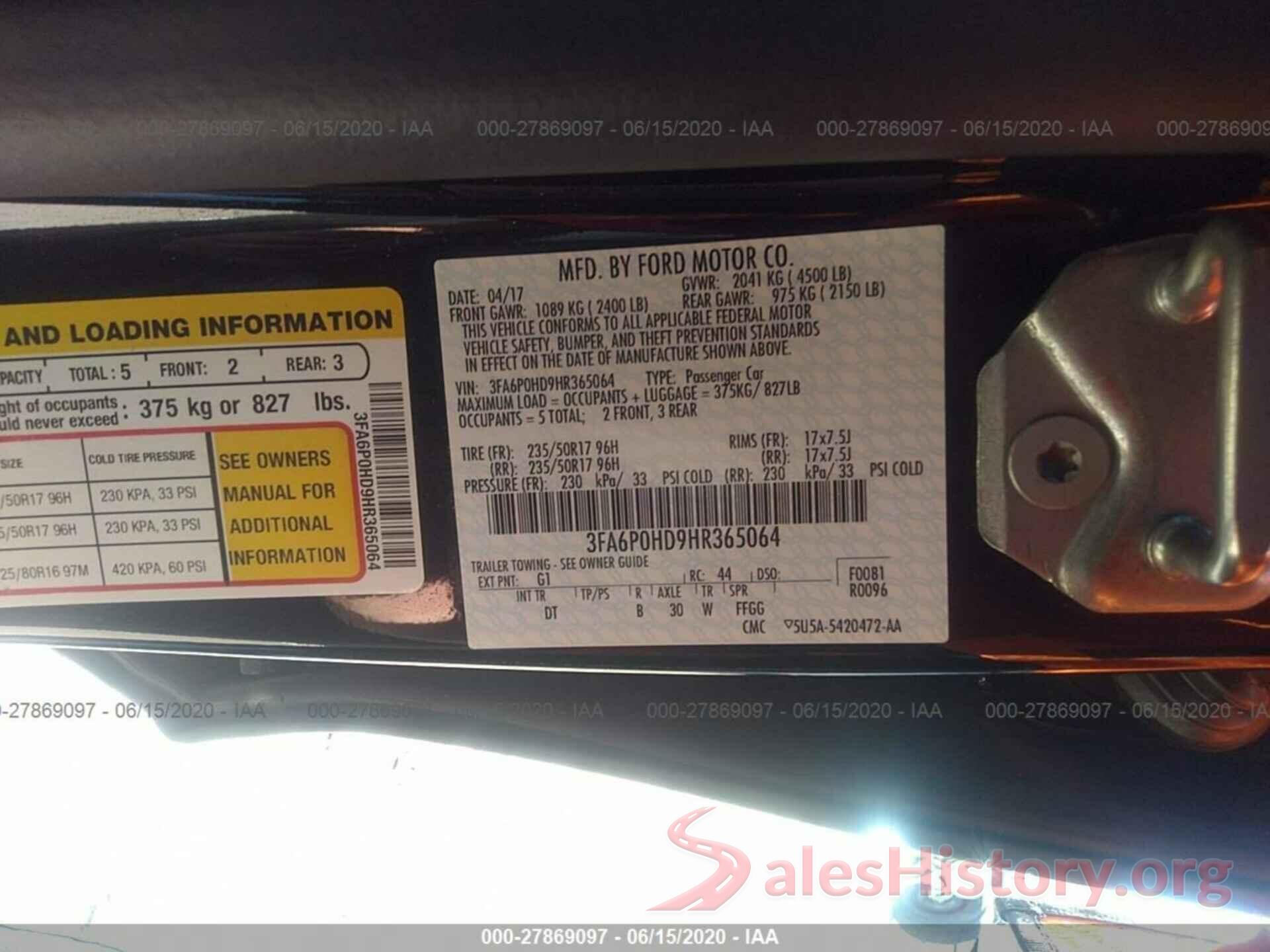 3FA6P0HD9HR365064 2017 FORD FUSION