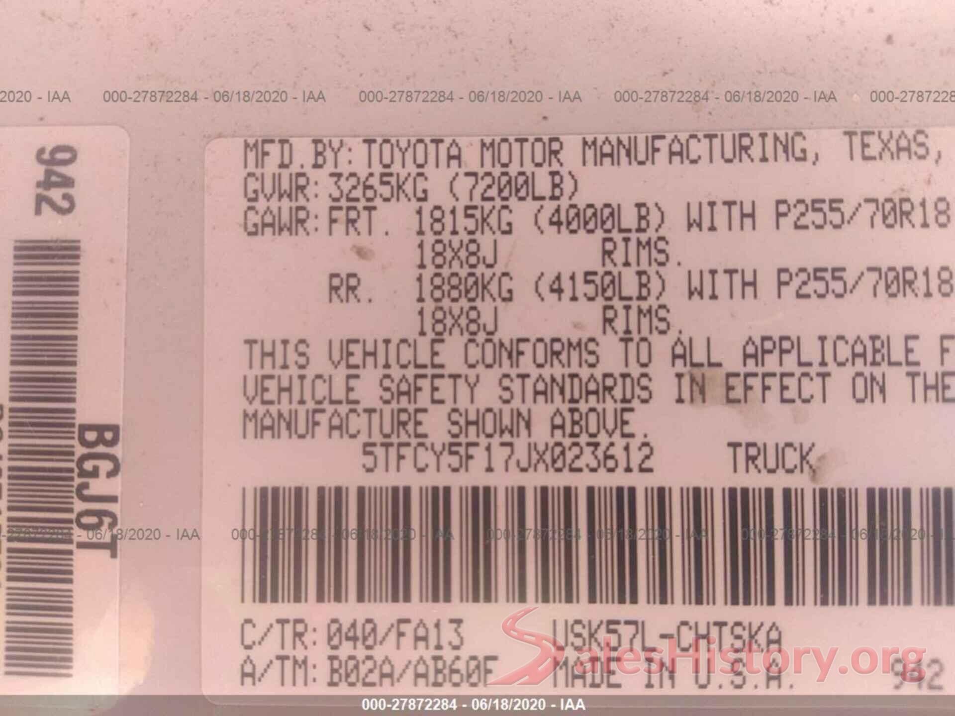 5TFCY5F17JX023612 2018 Toyota Tundra