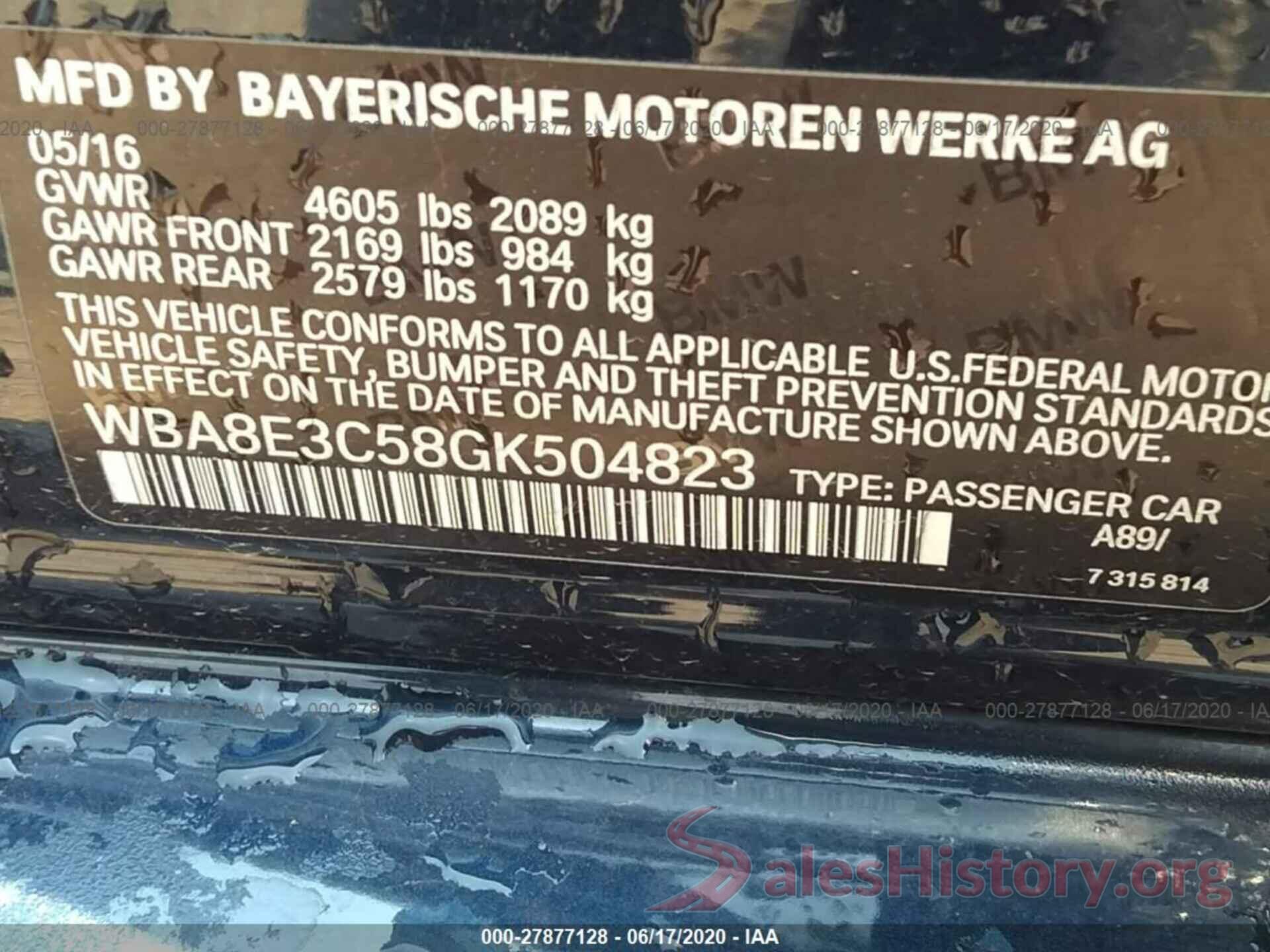 WBA8E3C58GK504823 2016 BMW 3 SERIES