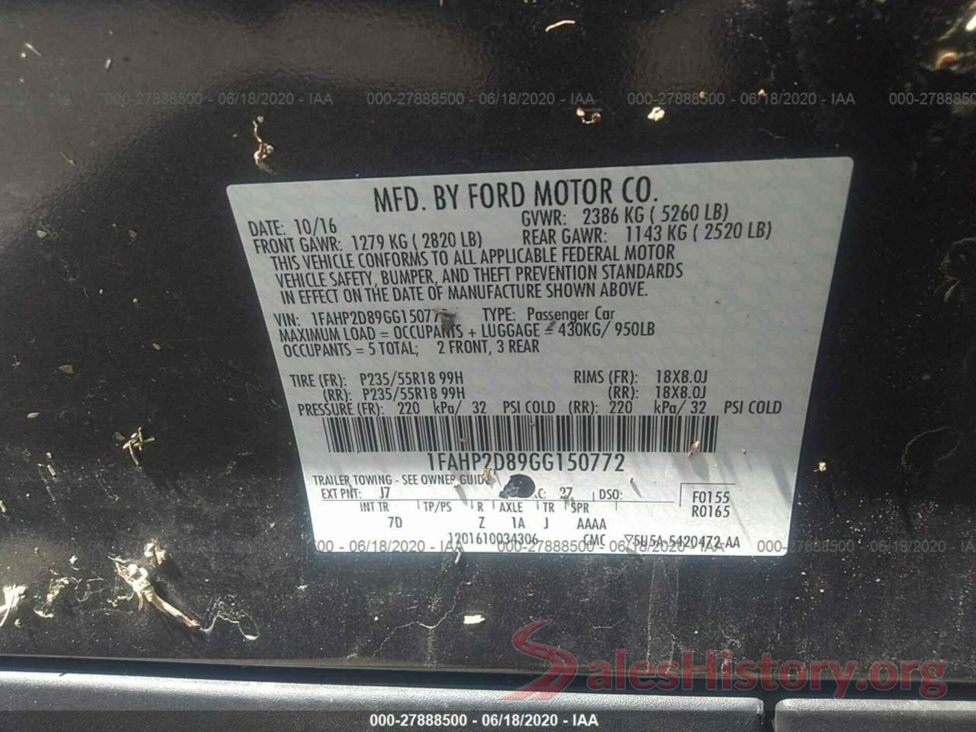 1FAHP2D89GG150772 2016 Ford Taurus