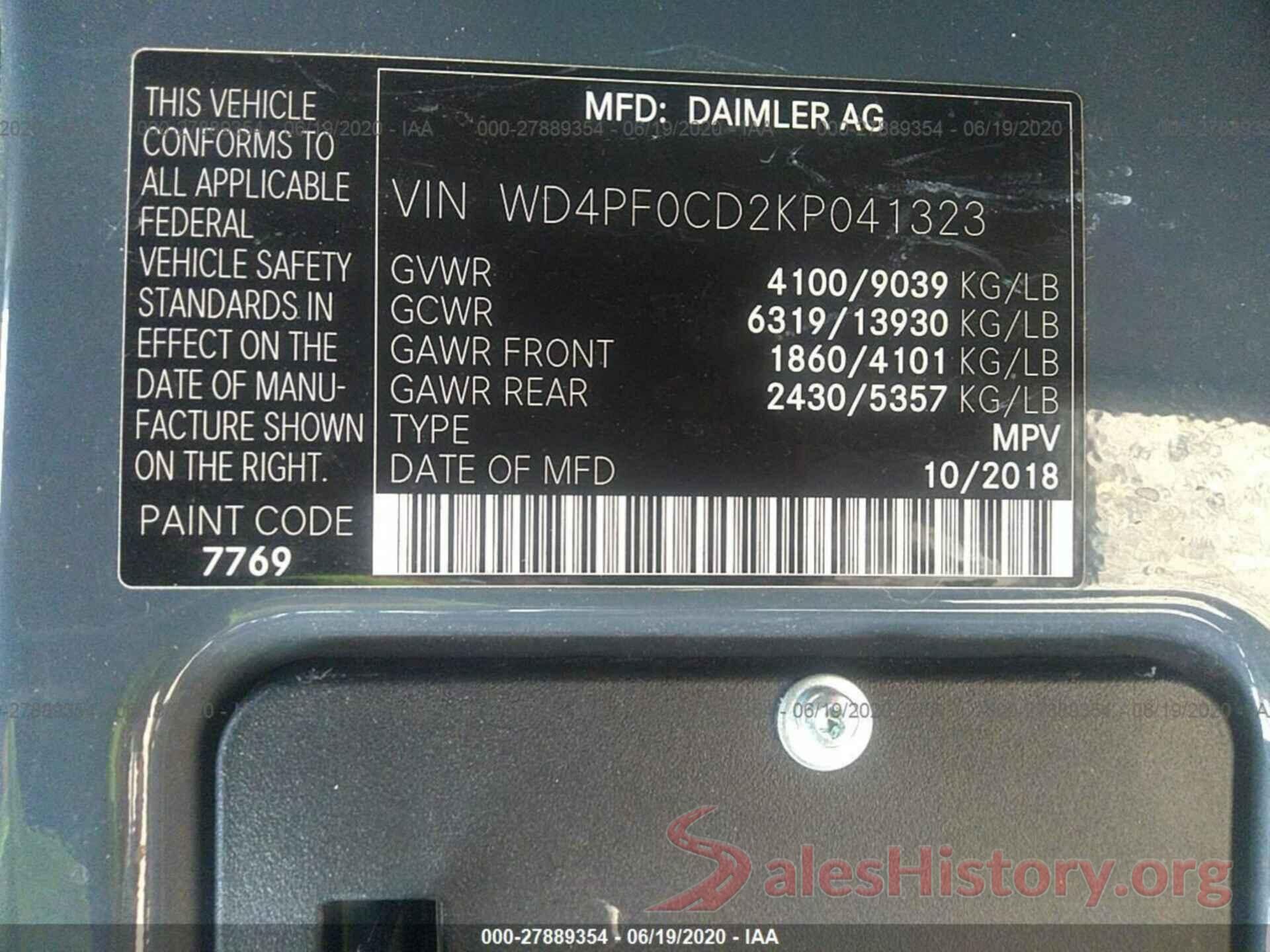 WD4PF0CD2KP041323 2019 MERCEDES-BENZ SPRINTER