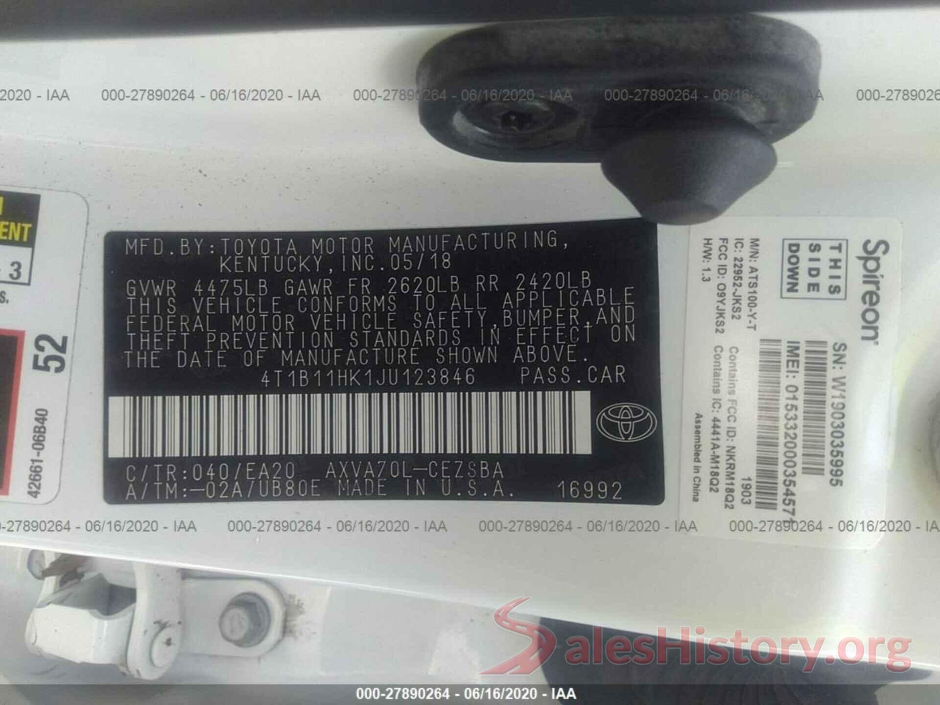 4T1B11HK1JU123846 2018 TOYOTA CAMRY