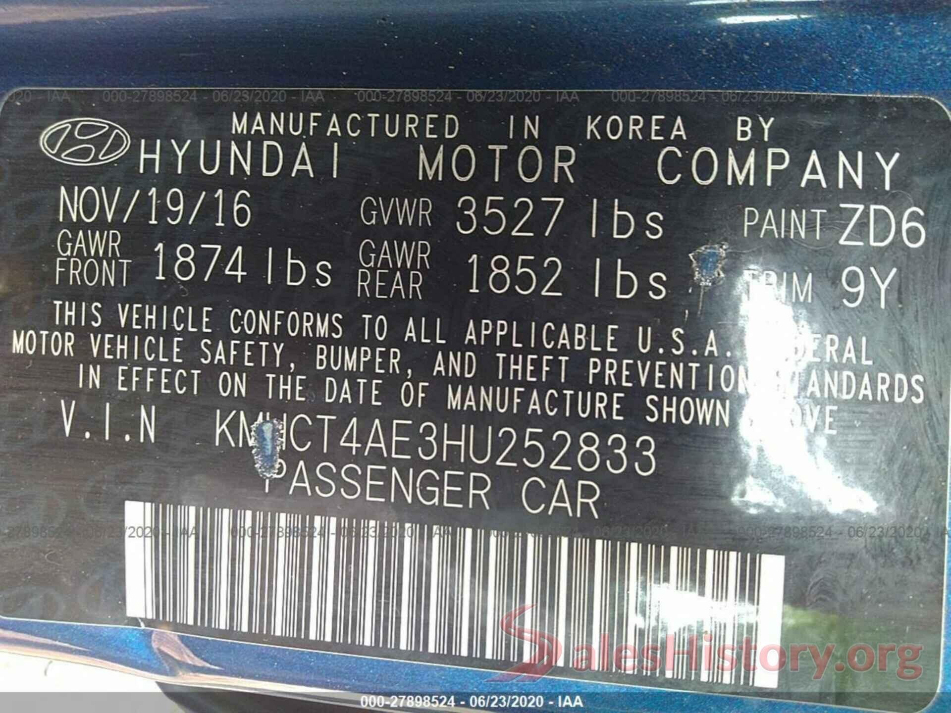 KMHCT4AE3HU252833 2017 HYUNDAI ACCENT