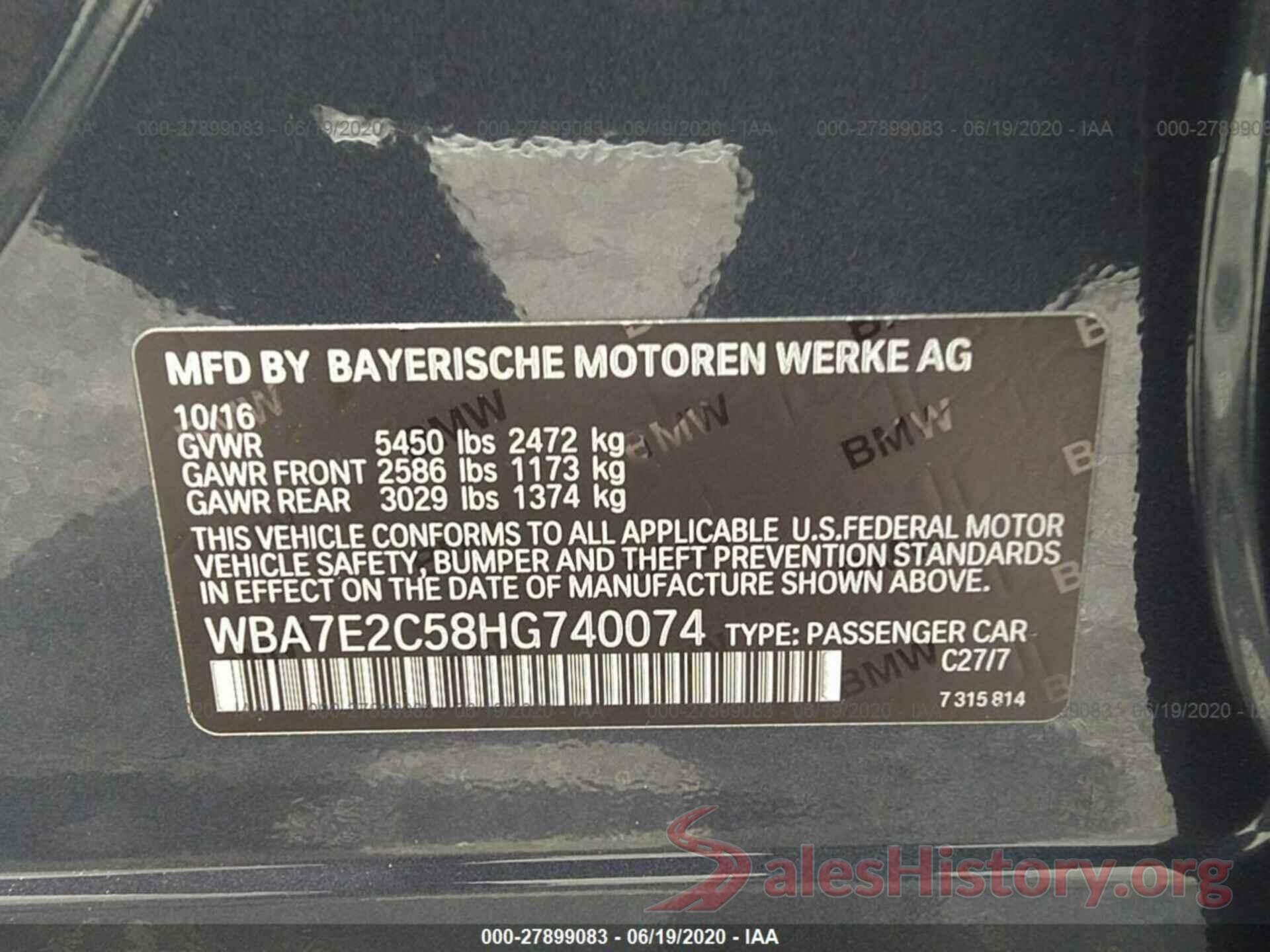 WBA7E2C58HG740074 2017 BMW 7 SERIES