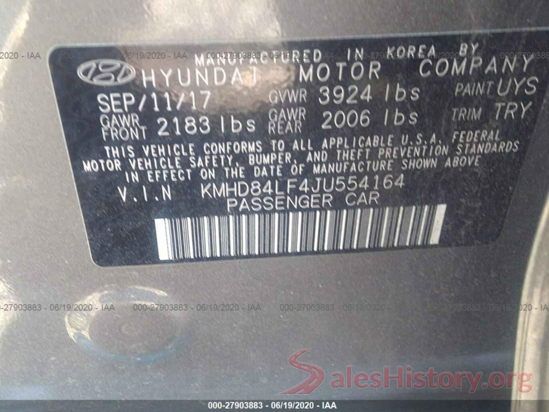 KMHD84LF4JU554164 2018 Hyundai Elantra