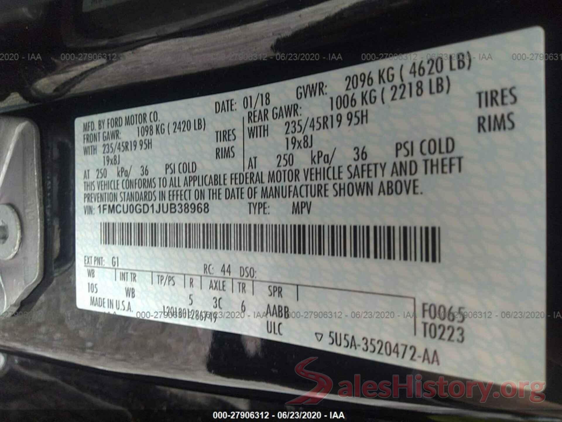 1FMCU0GD1JUB38968 2018 Ford Escape