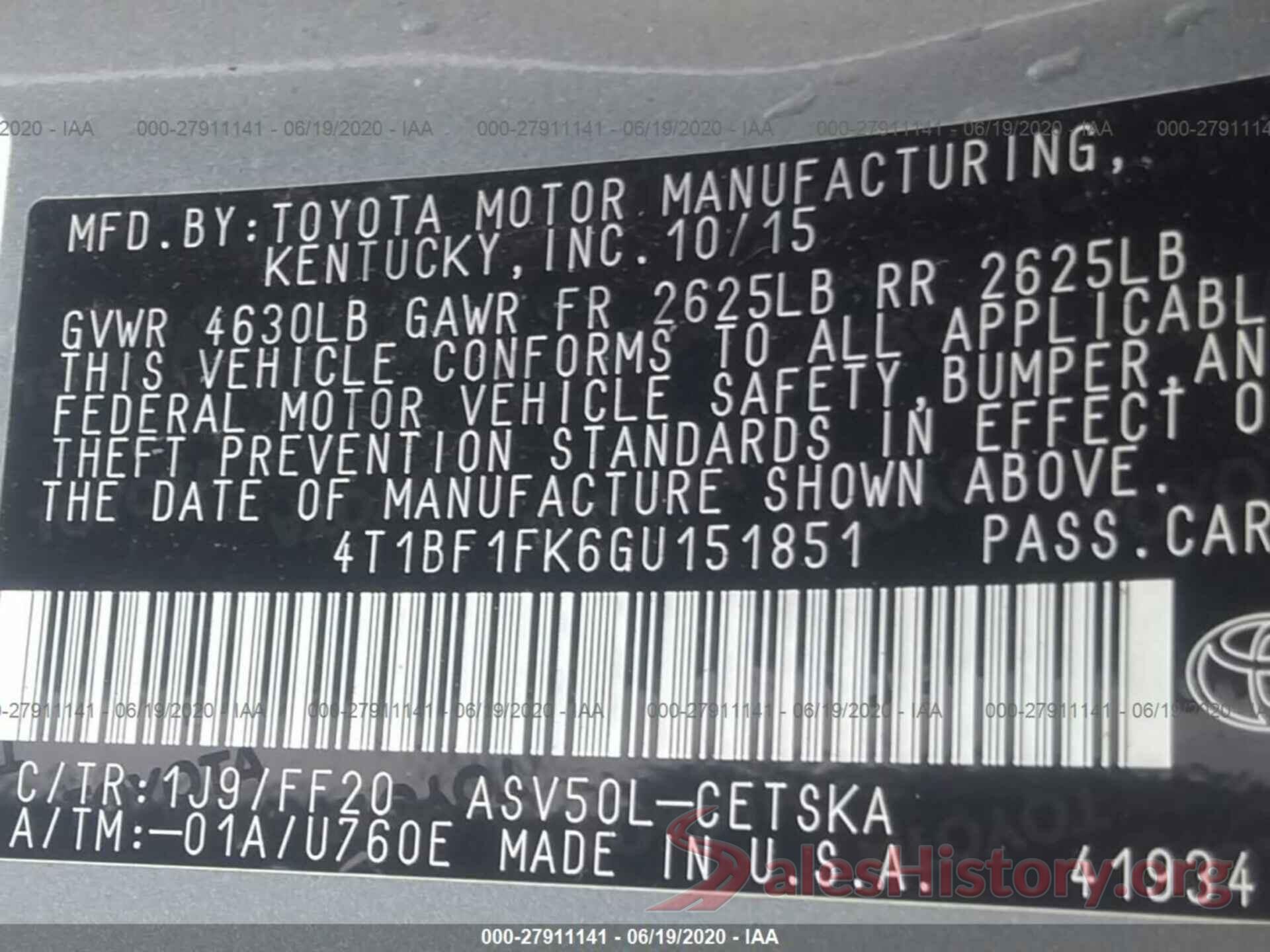 4T1BF1FK6GU151851 2016 TOYOTA CAMRY