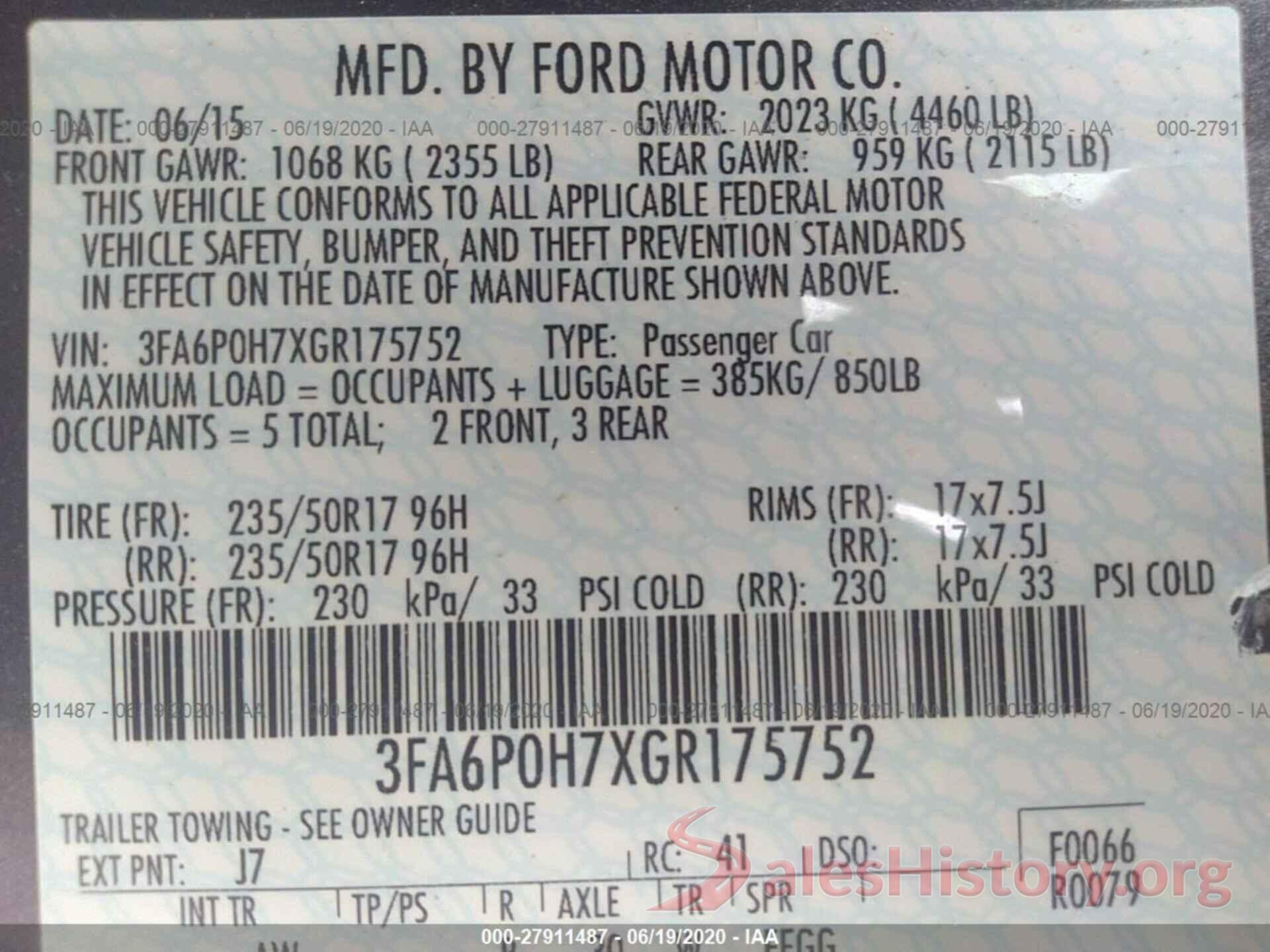 3FA6P0H7XGR175752 2016 Ford Fusion