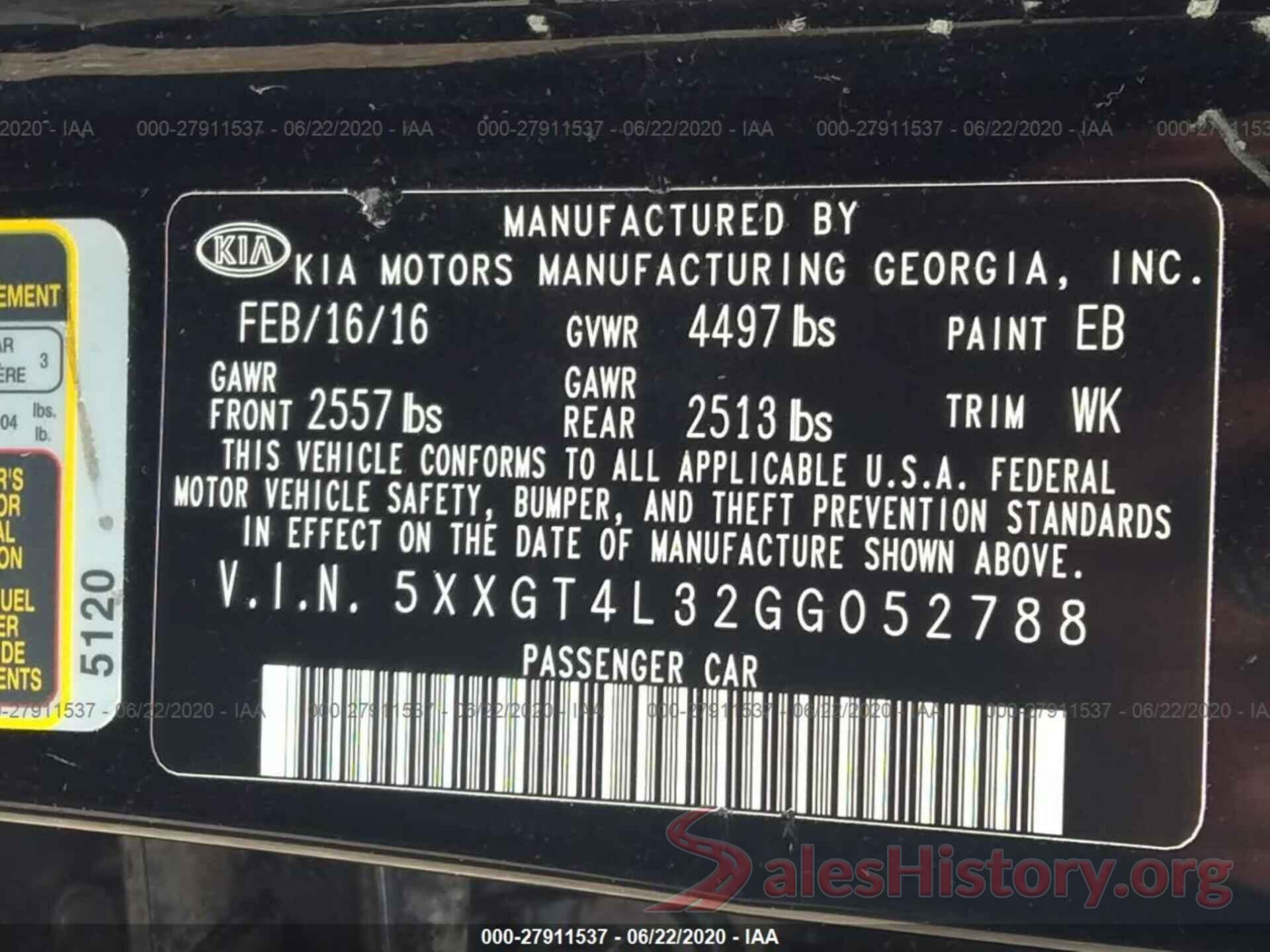 5XXGT4L32GG052788 2016 KIA Optima