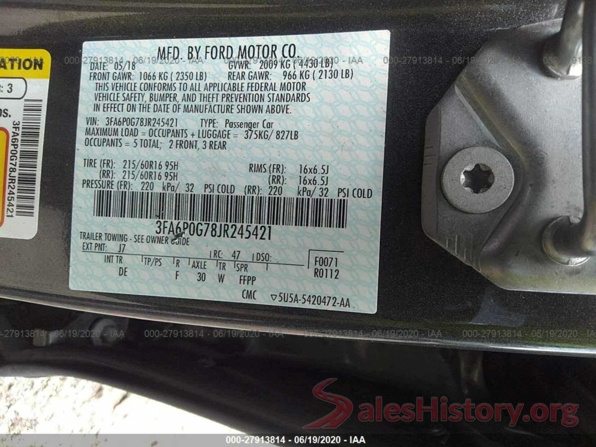 3FA6P0G78JR245421 2018 Ford Fusion