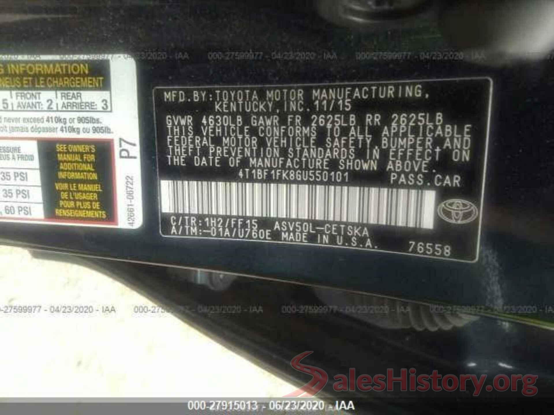 4T1BF1FK8GU550101 2016 TOYOTA CAMRY