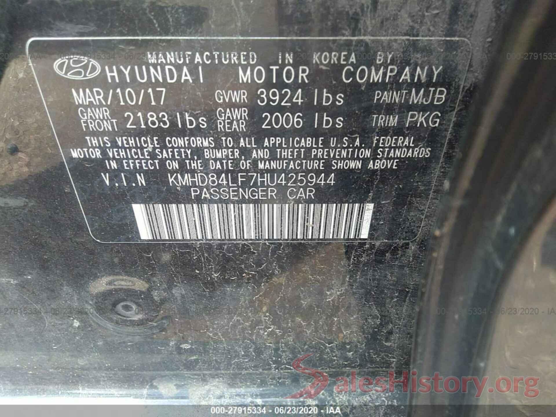 KMHD84LF7HU425944 2017 Hyundai Elantra