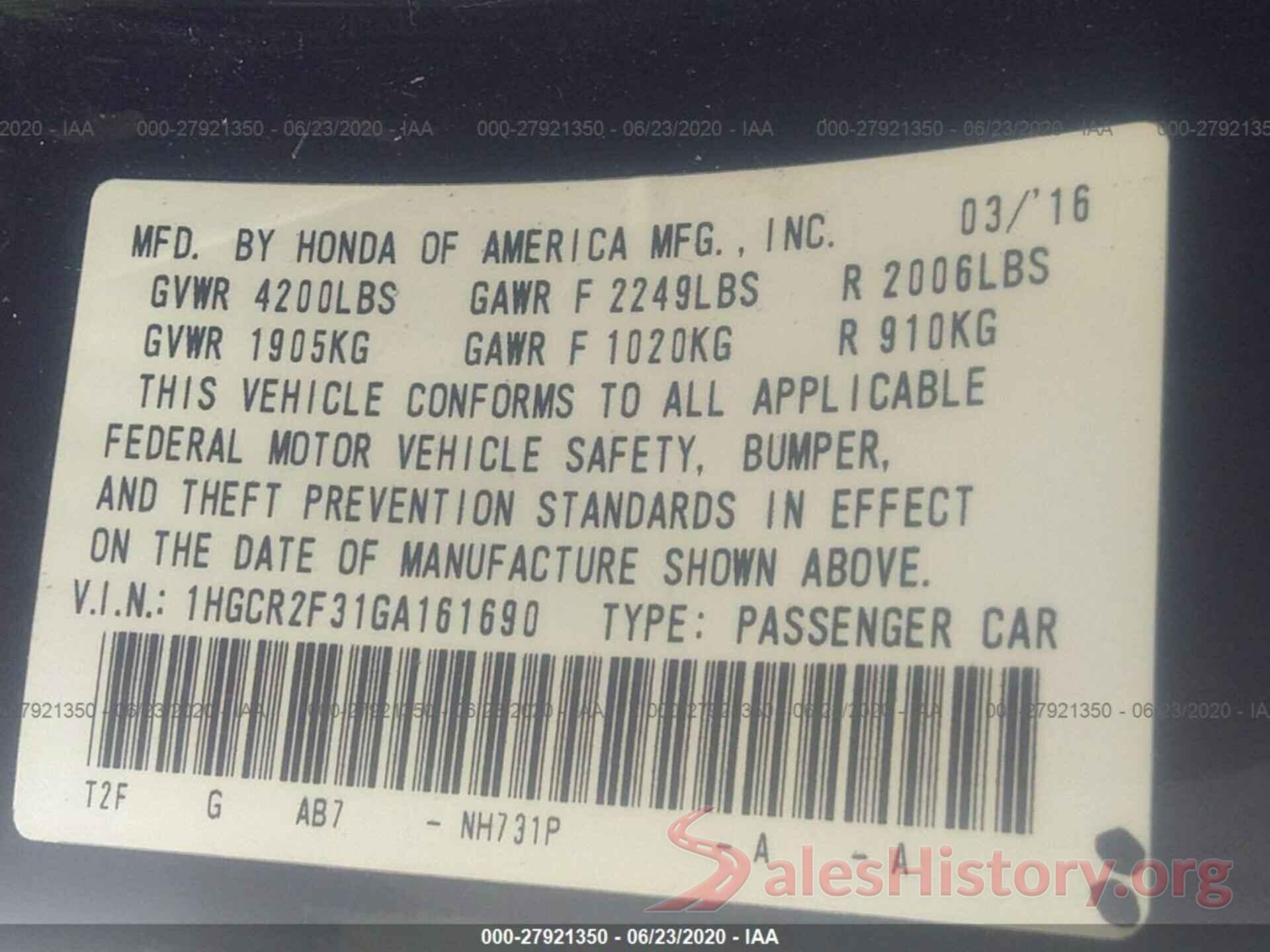 1HGCR2F31GA161690 2016 Honda Accord