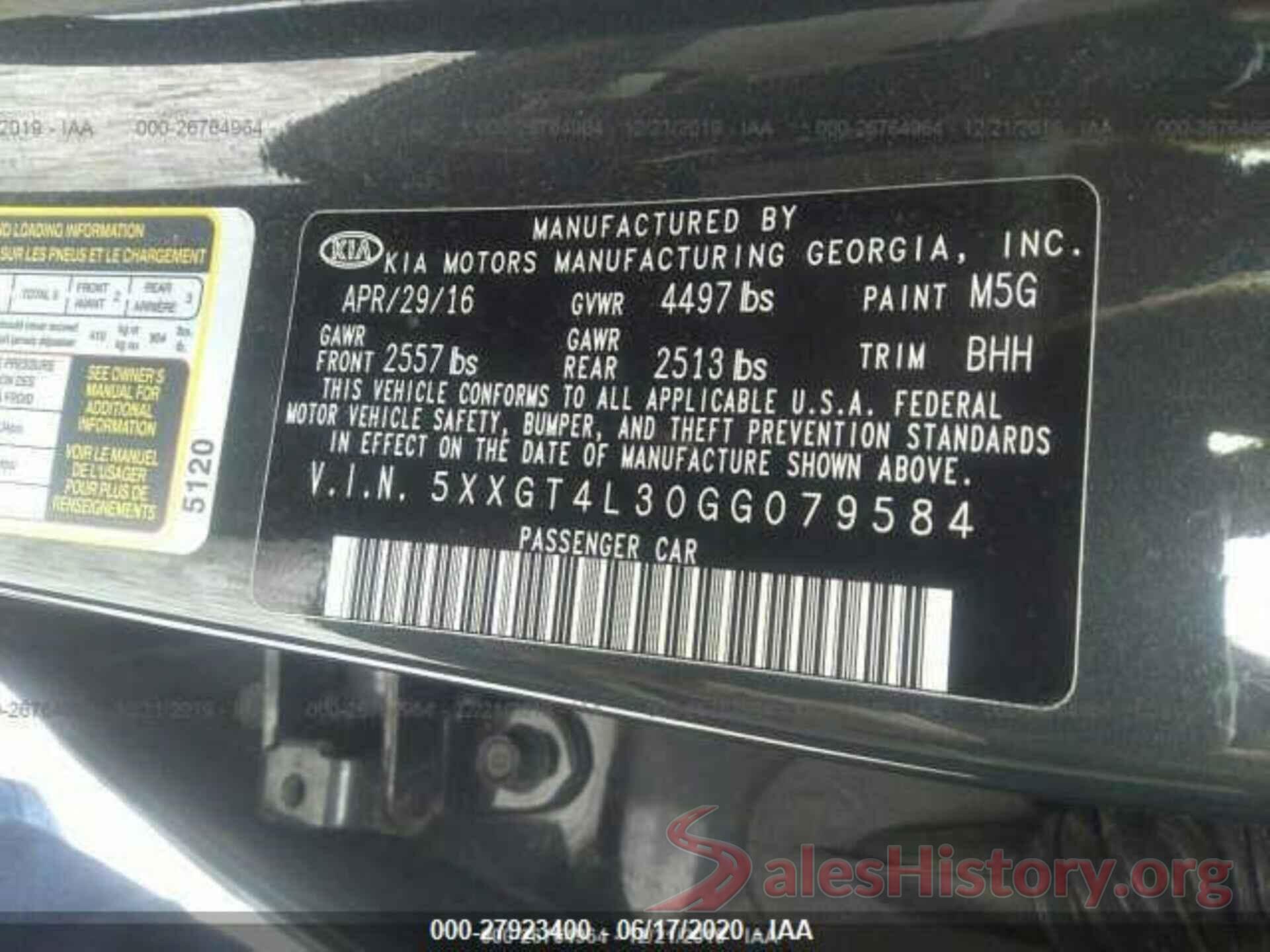 5XXGT4L30GG079584 2016 KIA OPTIMA