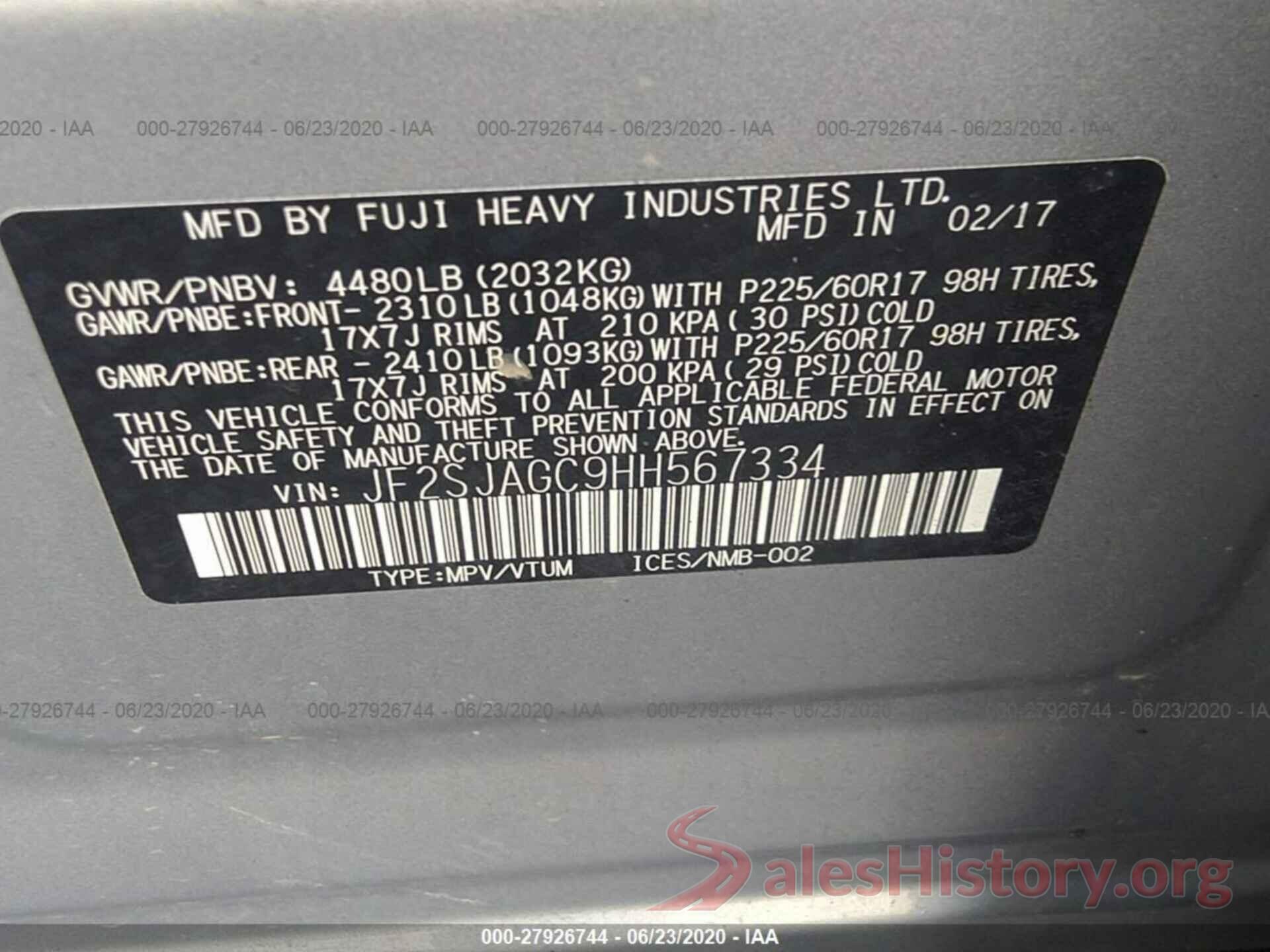 JF2SJAGC9HH567334 2017 Subaru Forester