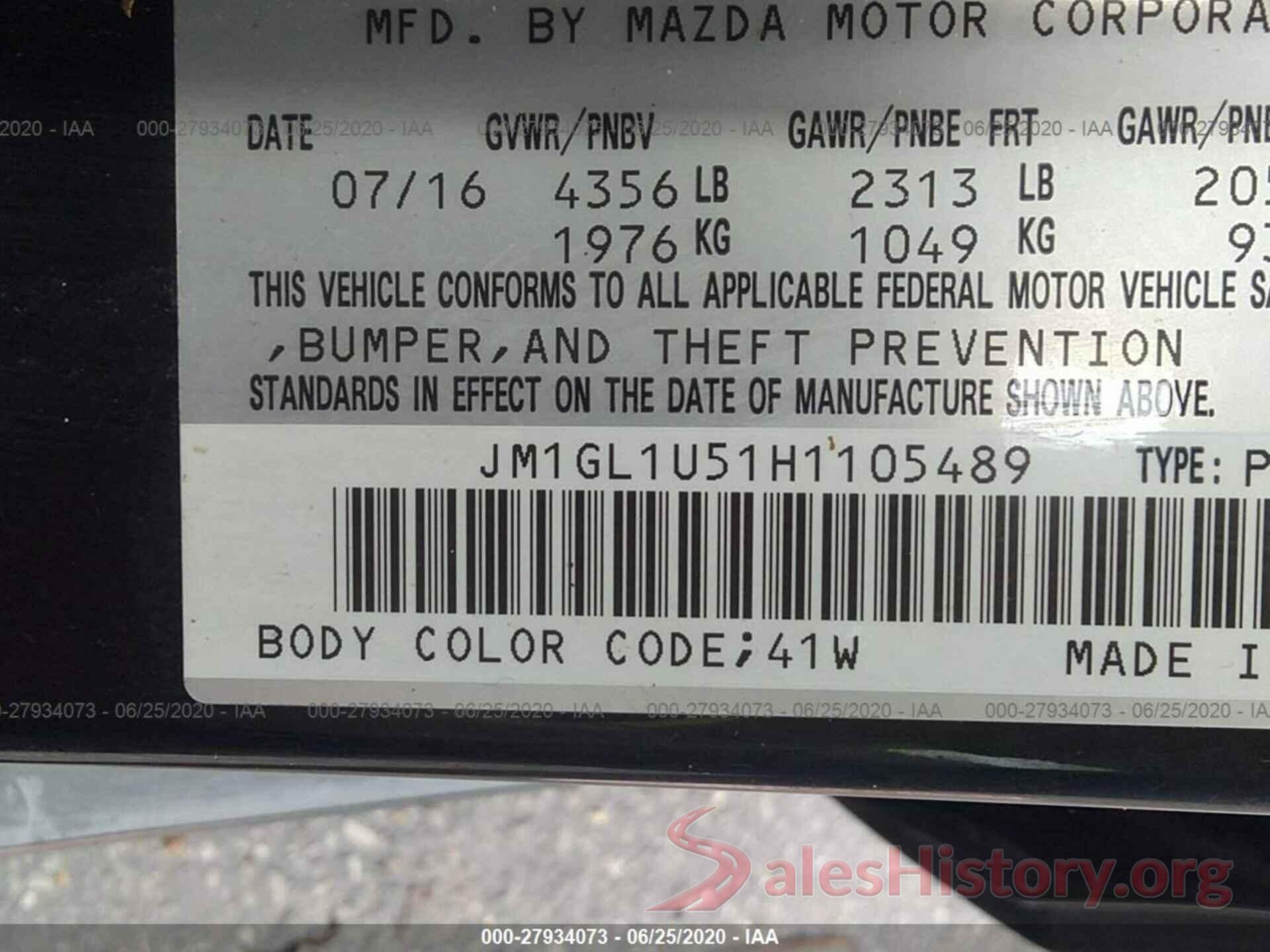 JM1GL1U51H1105489 2017 MAZDA MAZDA6