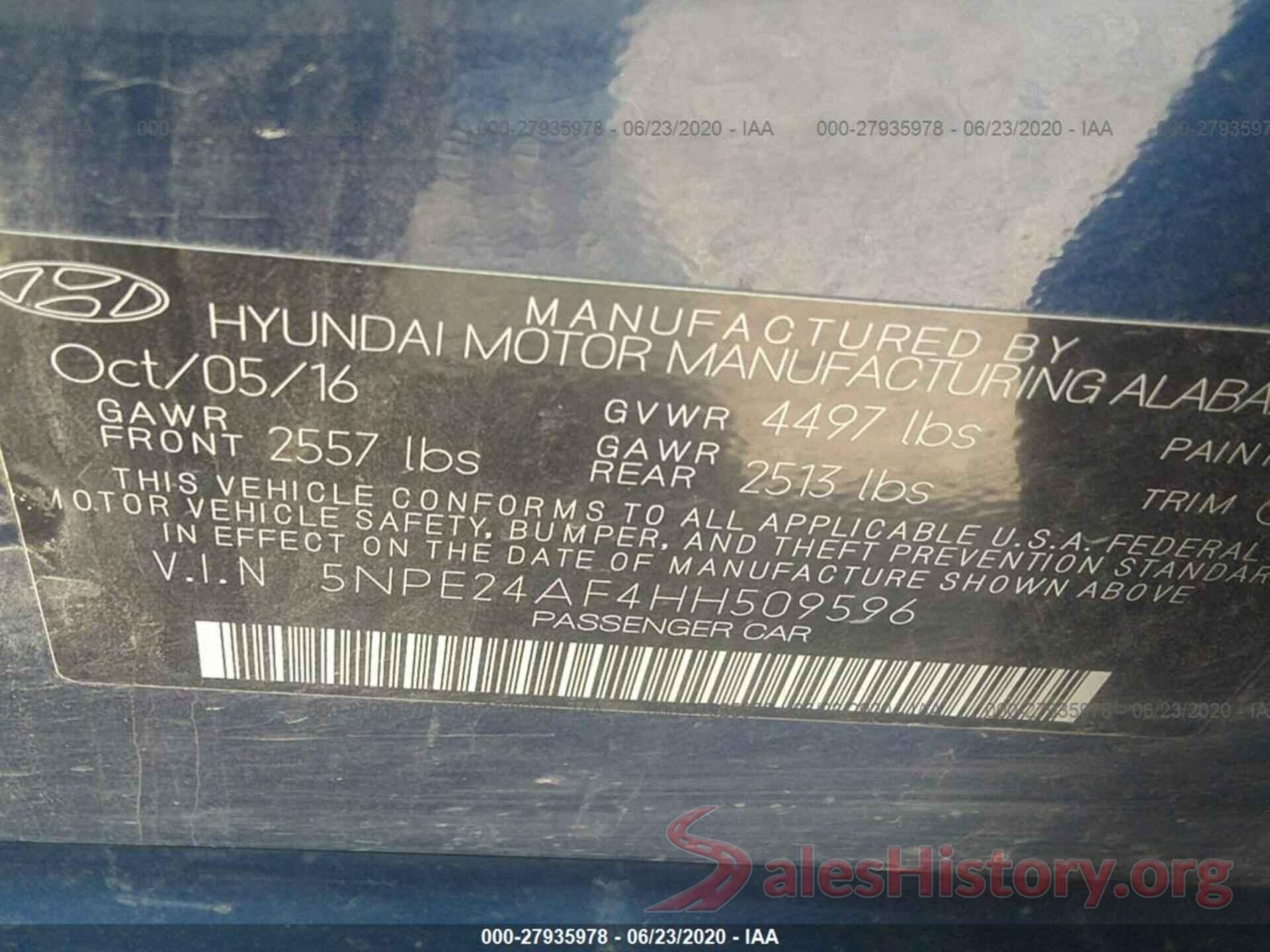 5NPE24AF4HH509596 2017 Hyundai Sonata