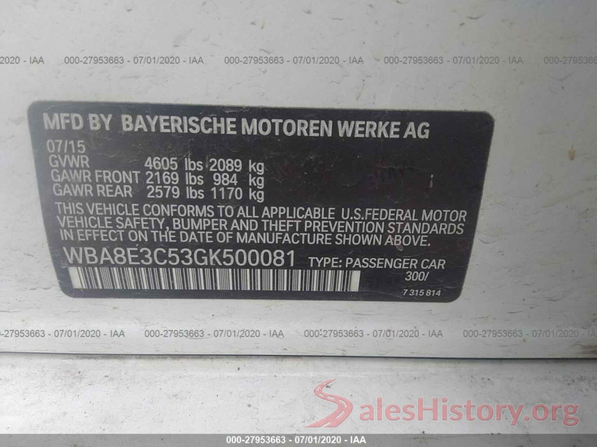 WBA8E3C53GK500081 2016 BMW 3 SERIES