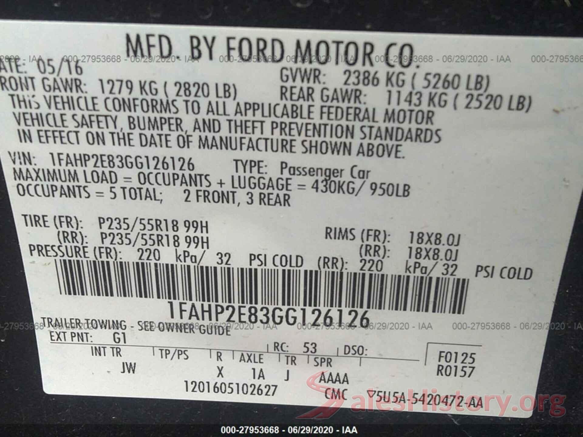 1FAHP2E83GG126126 2016 Ford Taurus