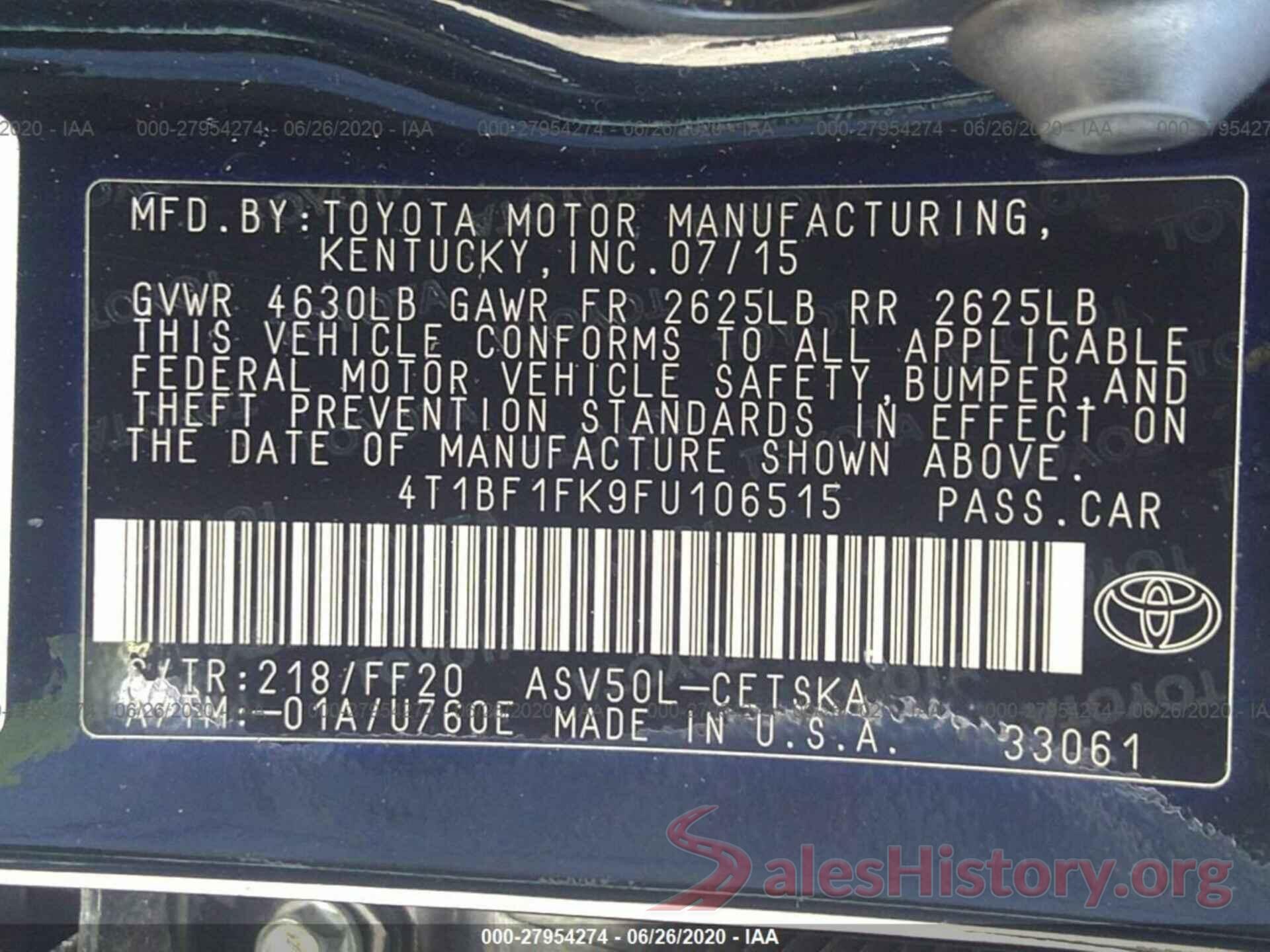 4T1BF1FK9FU106515 2015 TOYOTA CAMRY