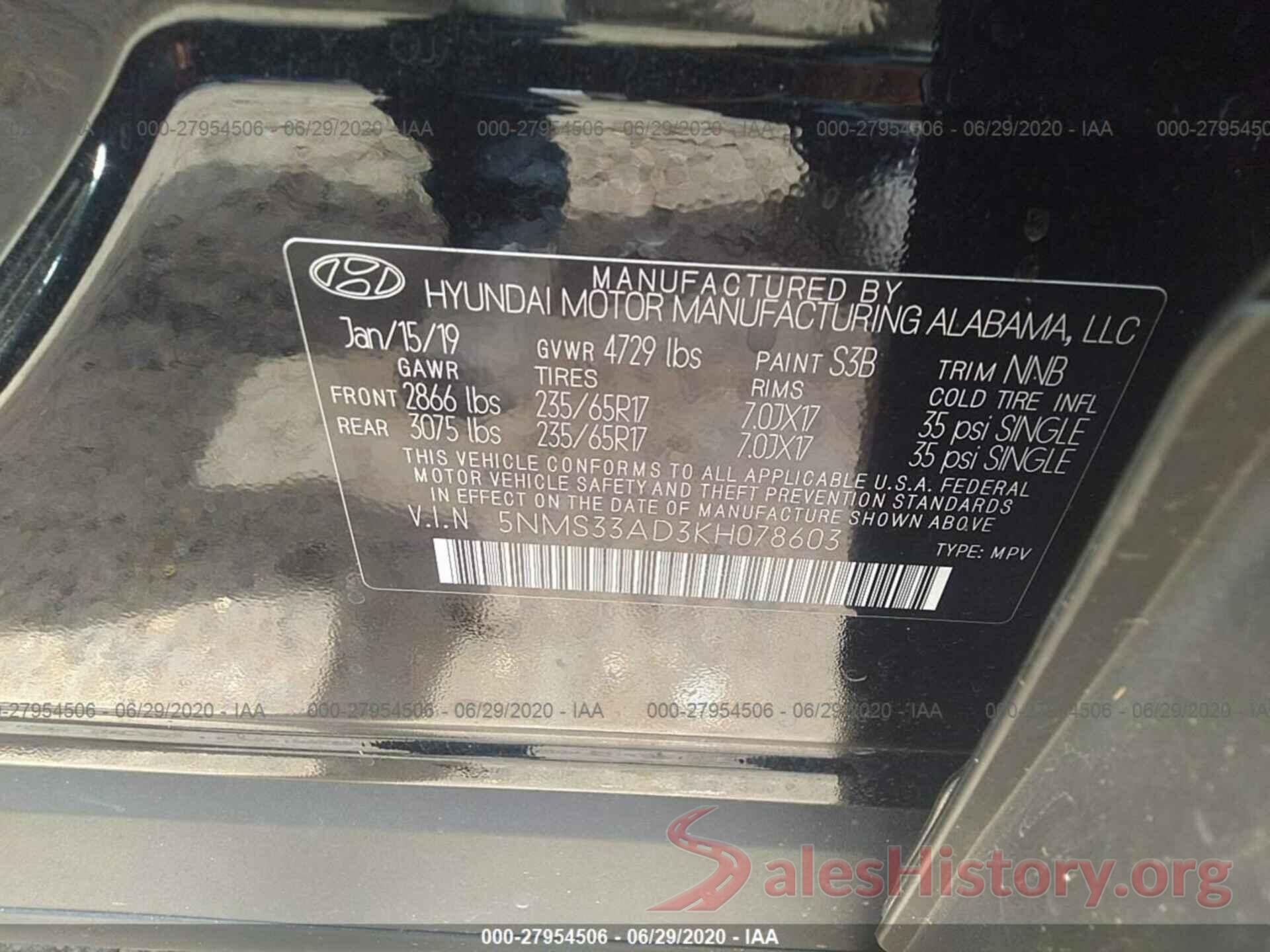 5NMS33AD3KH078603 2019 HYUNDAI SANTA FE