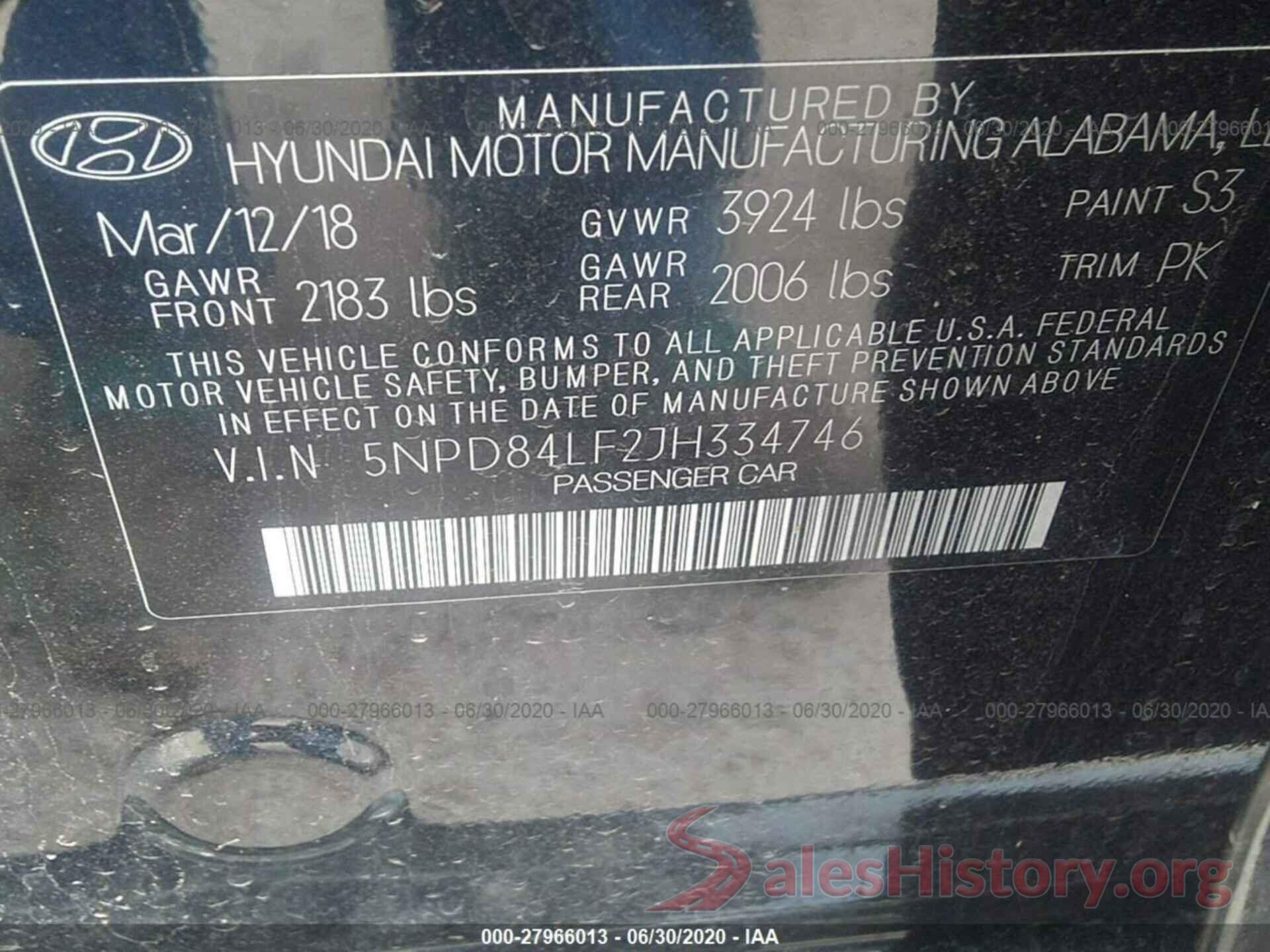 5NPD84LF2JH334746 2018 HYUNDAI ELANTRA