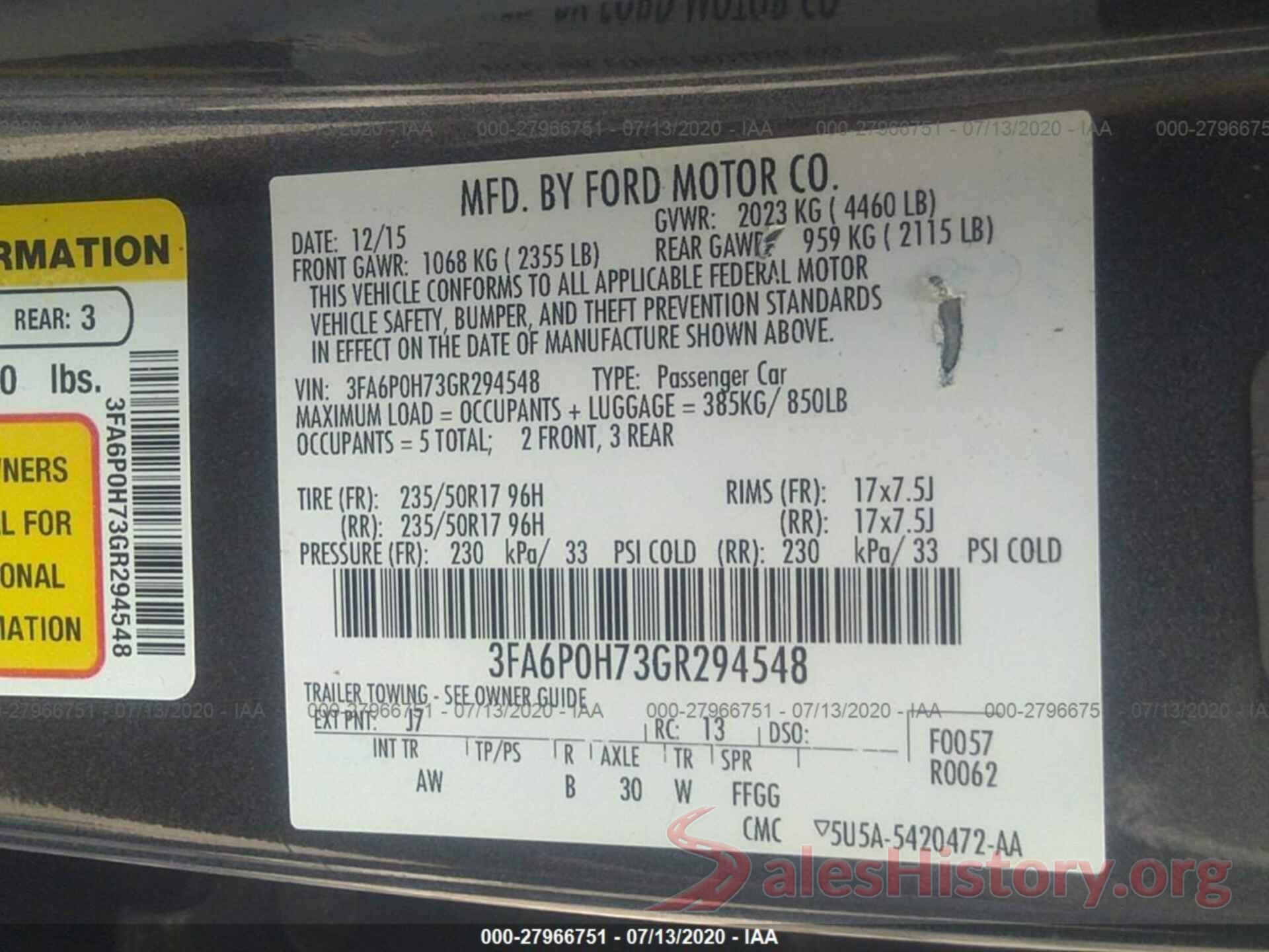 3FA6P0H73GR294548 2016 Ford Fusion