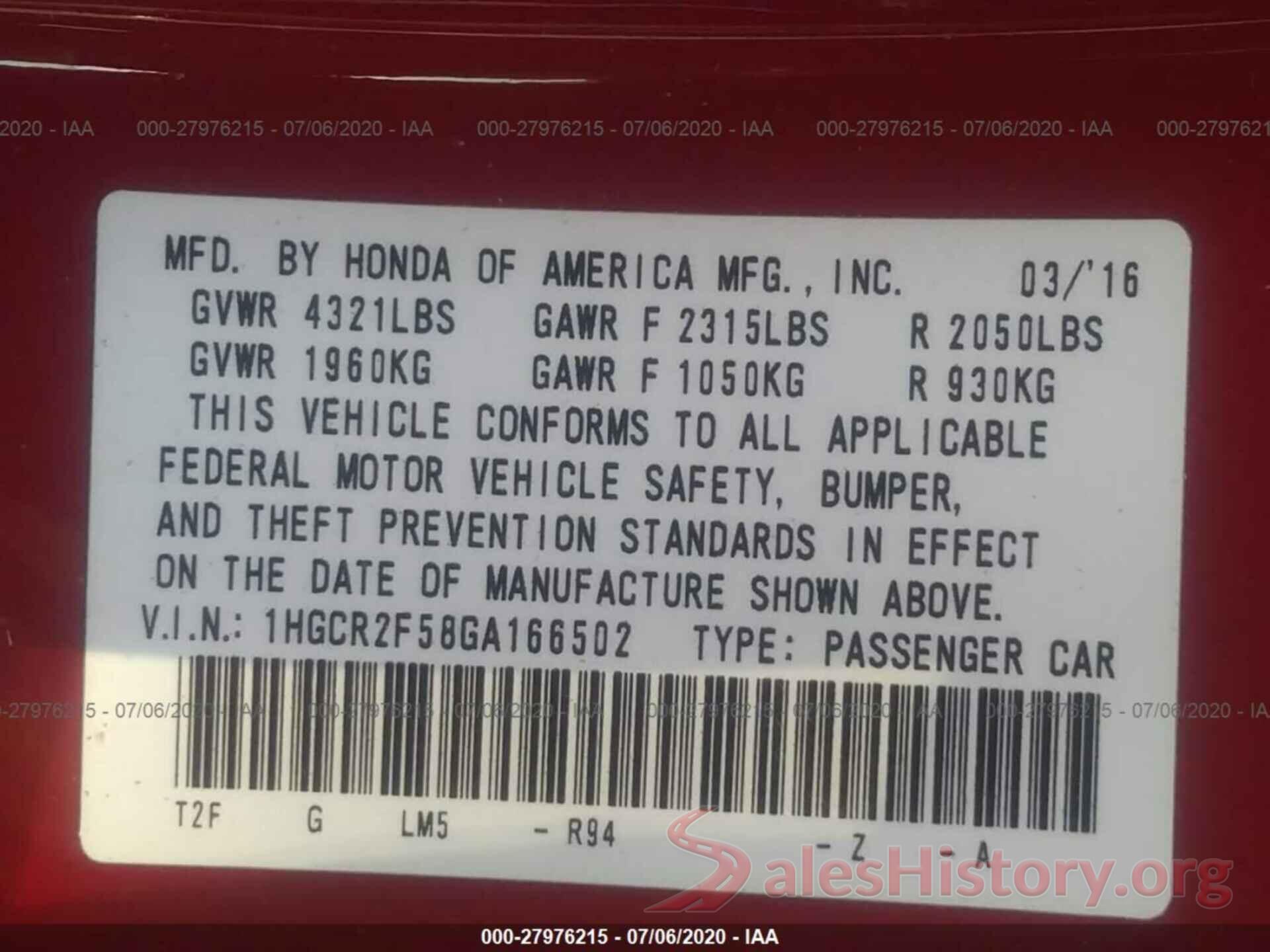 1HGCR2F58GA166502 2016 Honda Accord