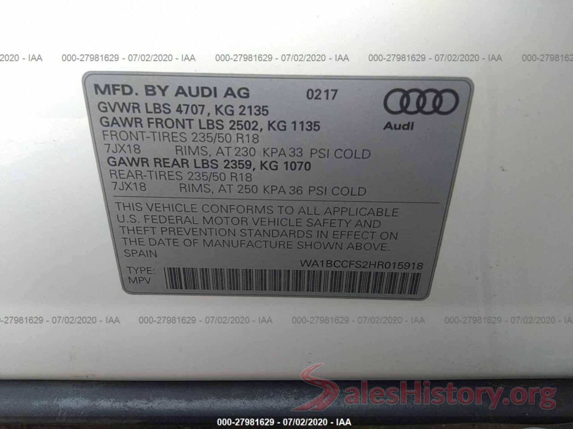 WA1BCCFS2HR015918 2017 AUDI Q3