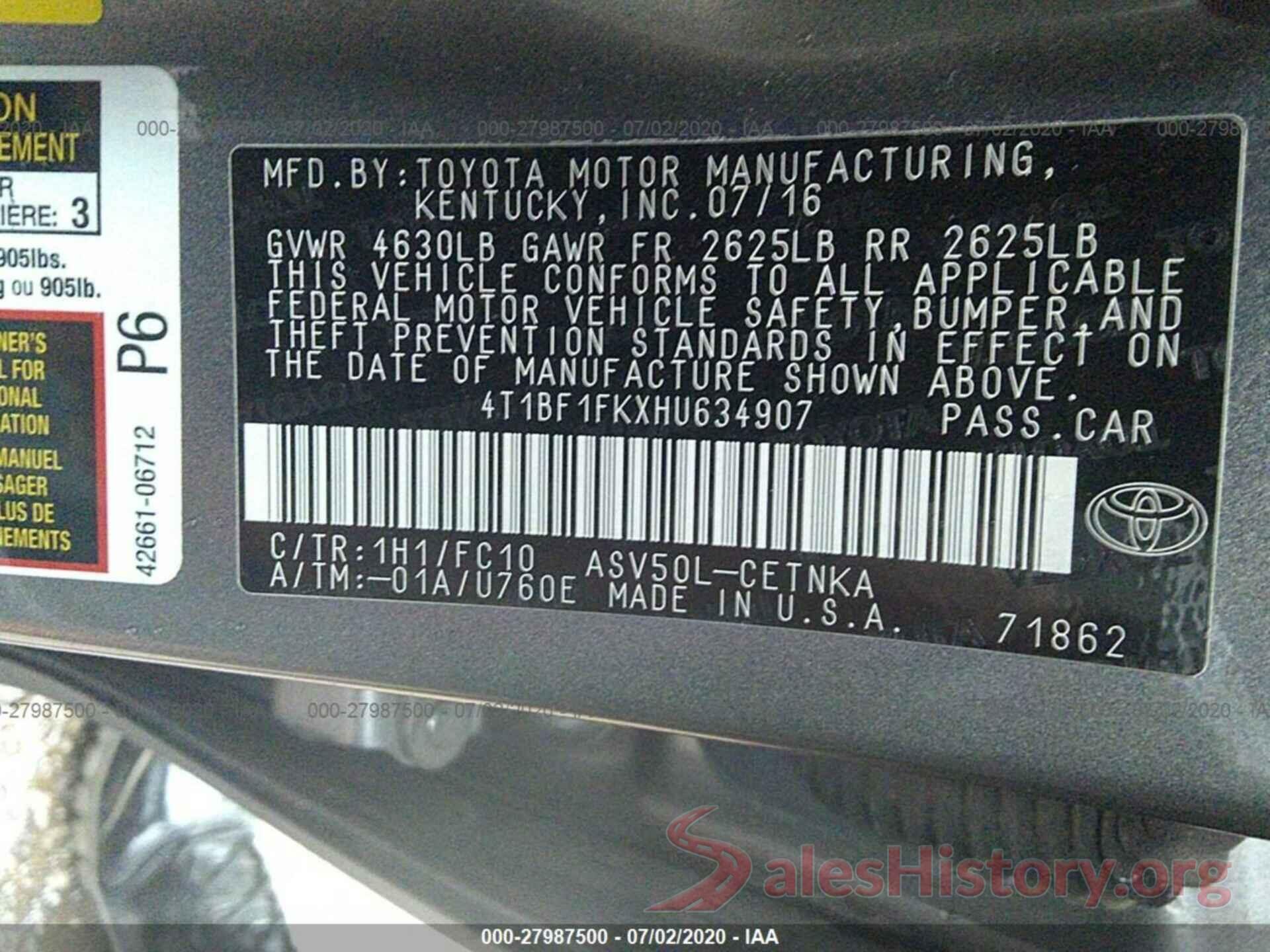 4T1BF1FKXHU634907 2017 TOYOTA CAMRY