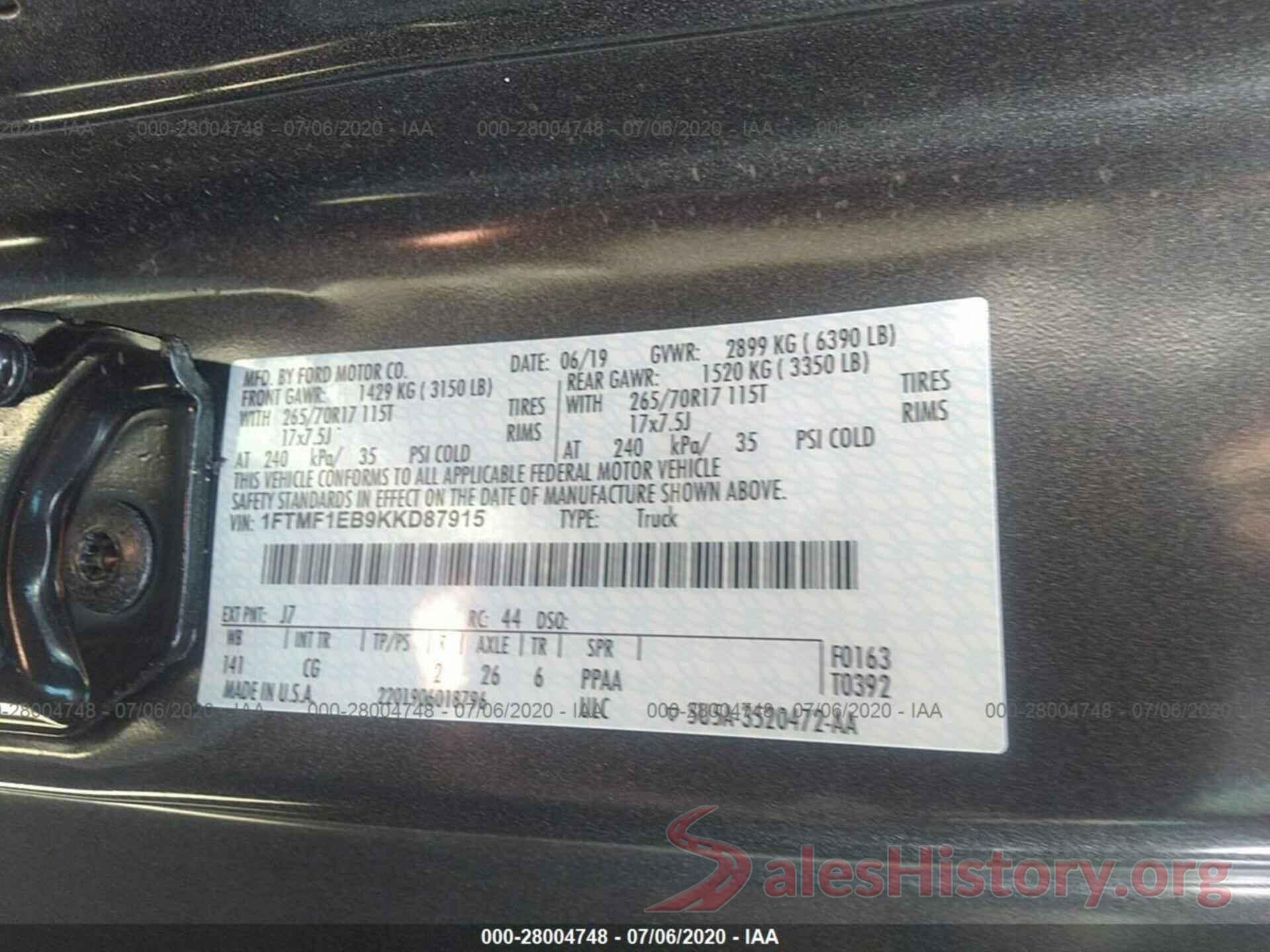 1FTMF1EB9KKD87915 2019 FORD F-150