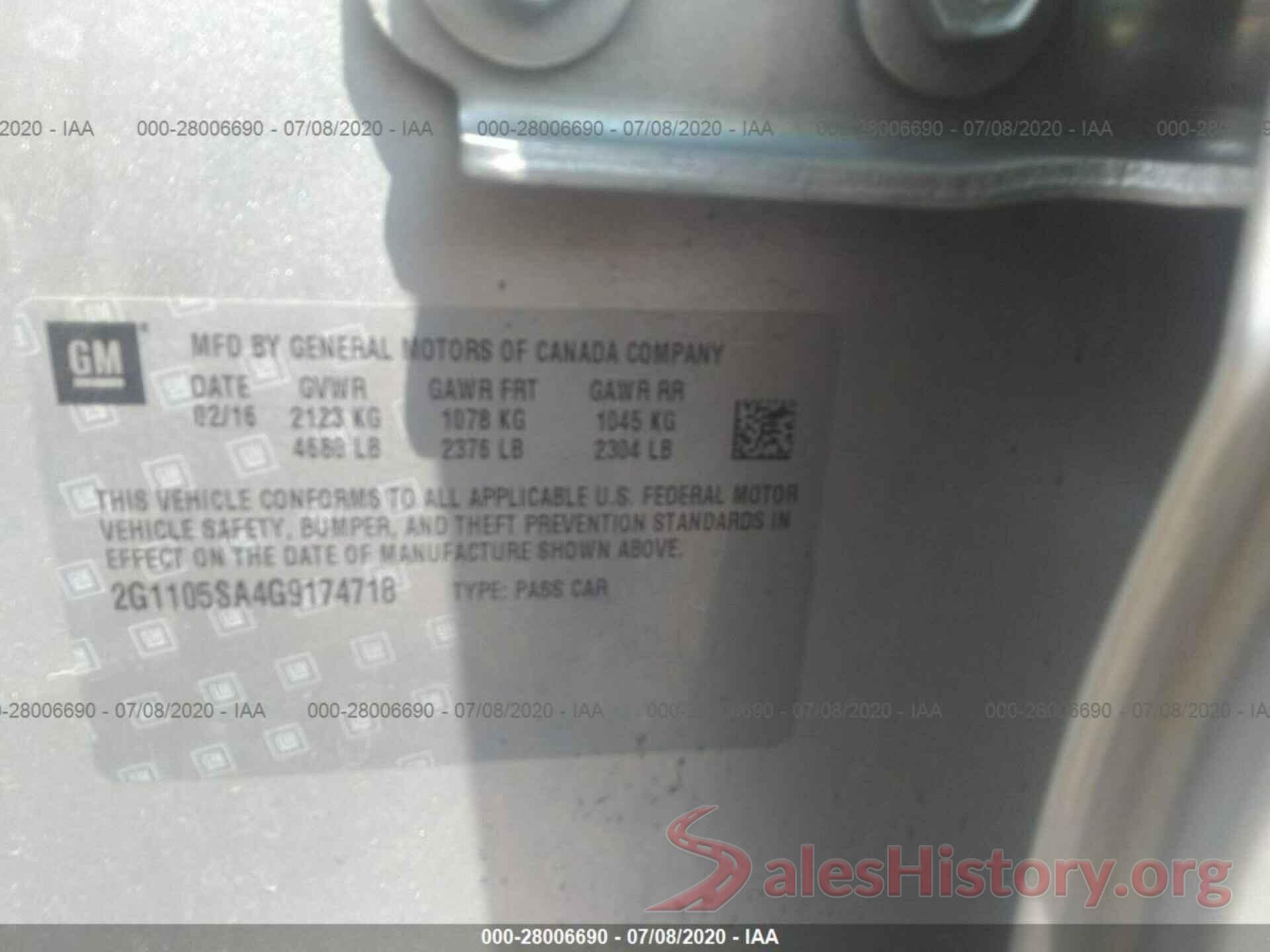 2G1105SA4G9174718 2016 Chevrolet Impala