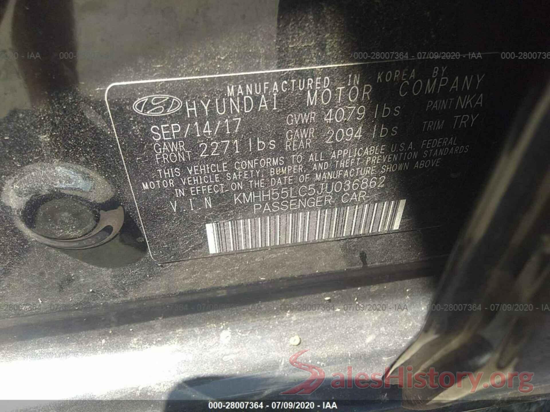 KMHH55LC5JU036862 2018 Hyundai Elantra GT