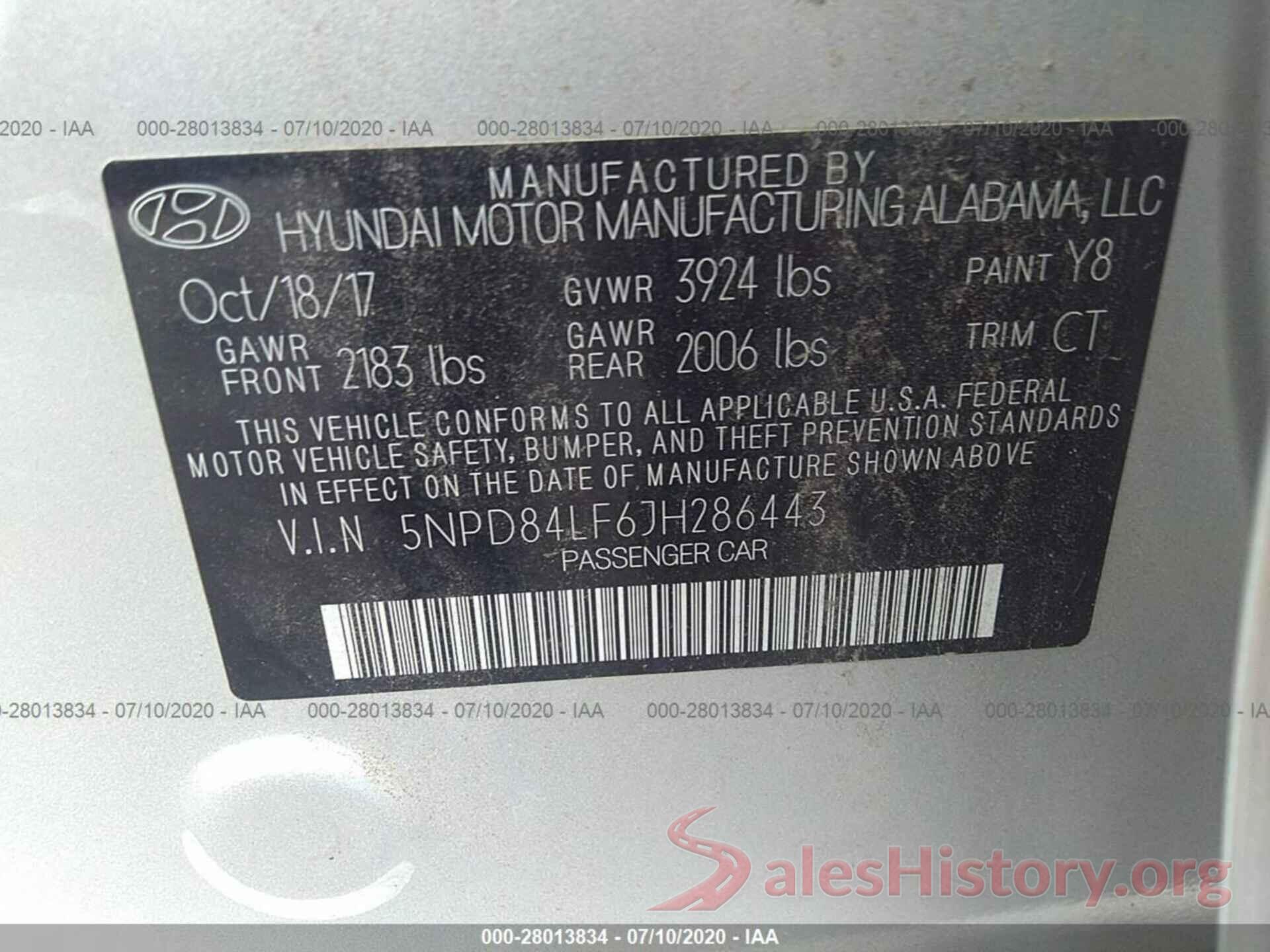 5NPD84LF6JH286443 2018 HYUNDAI ELANTRA