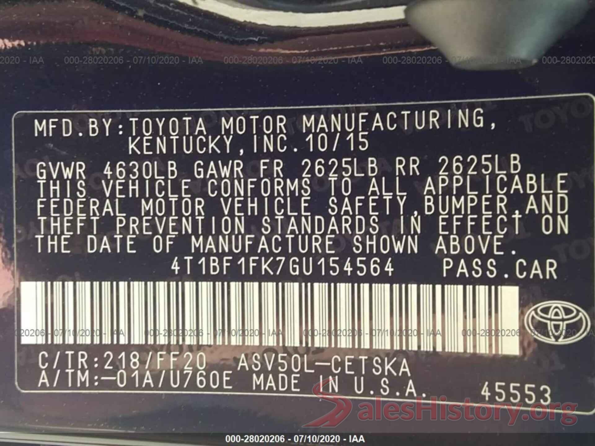 4T1BF1FK7GU154564 2016 Toyota Camry